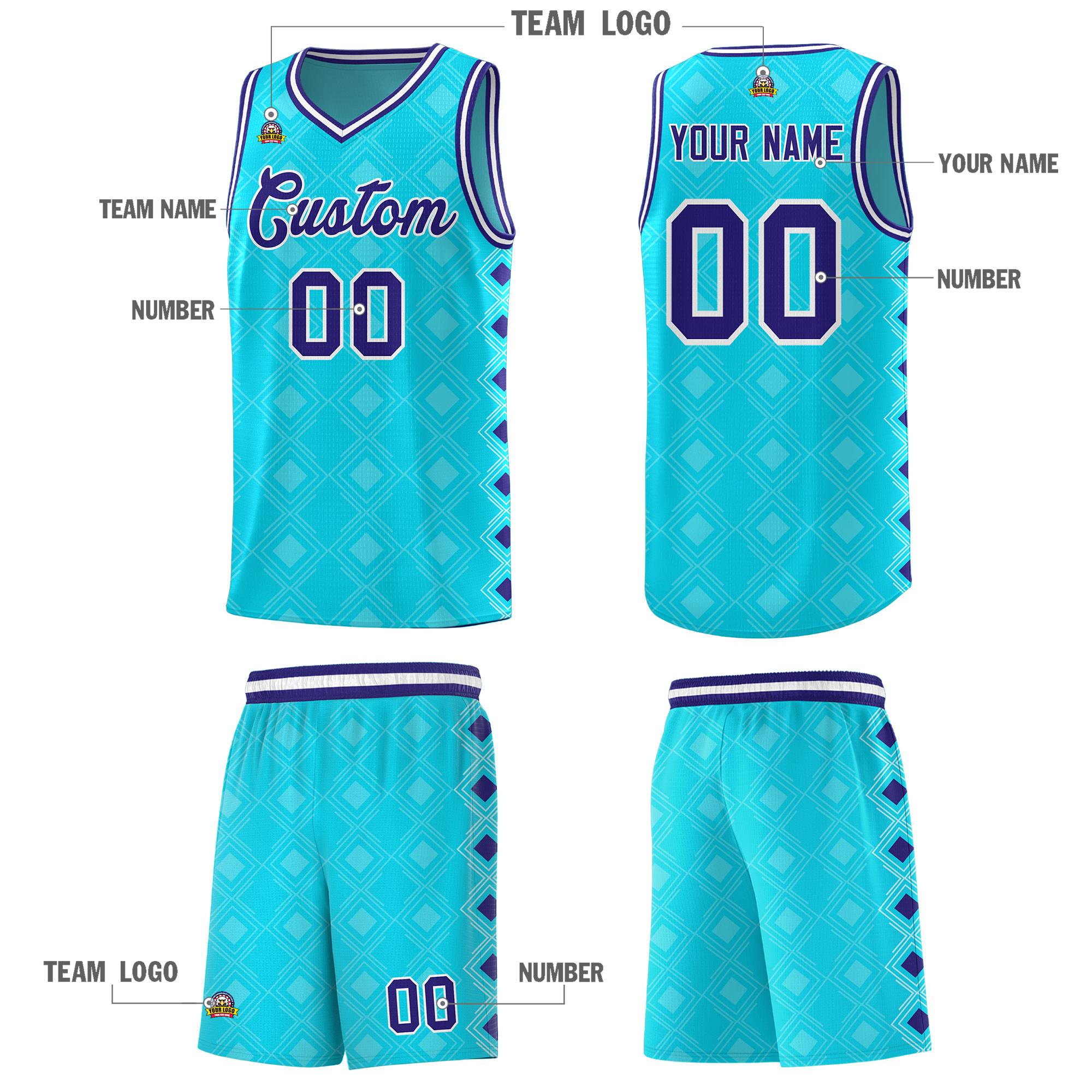 Custom Sky Blue Side Blocks Sports Uniform Basketball Jersey