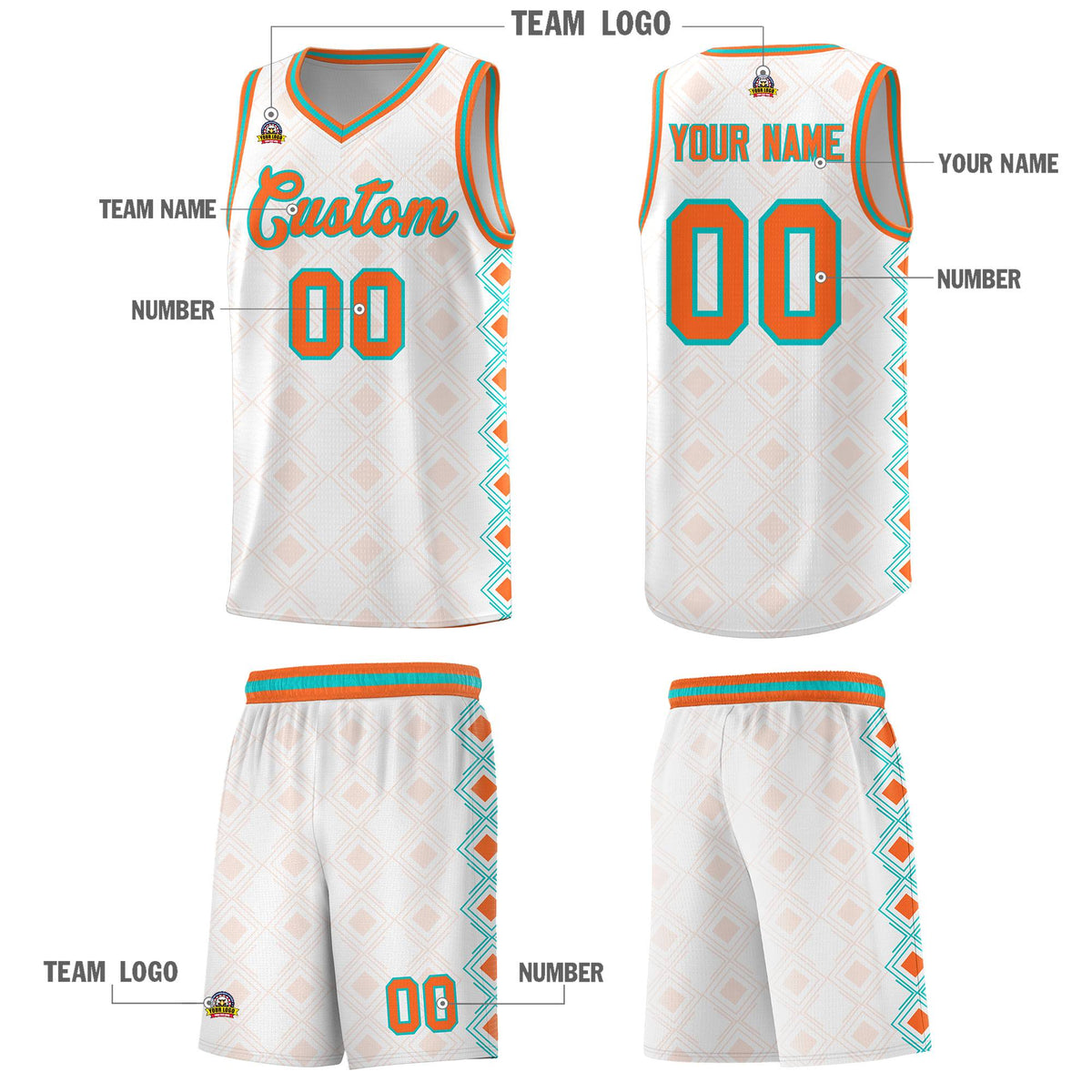 Custom White Side Blocks Sports Uniform Basketball Jersey