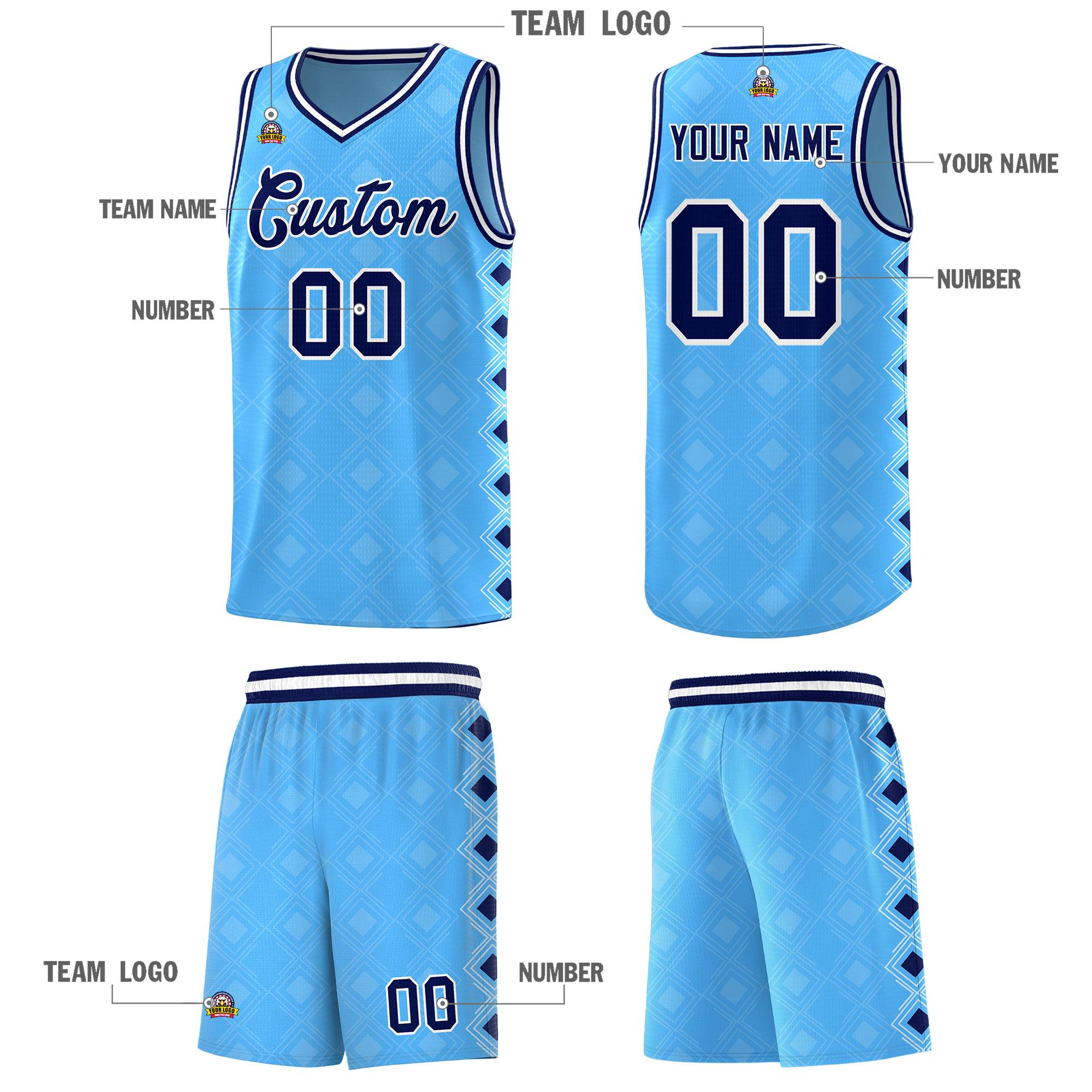 Custom Light Blue Side Blocks Sports Uniform Basketball Jersey