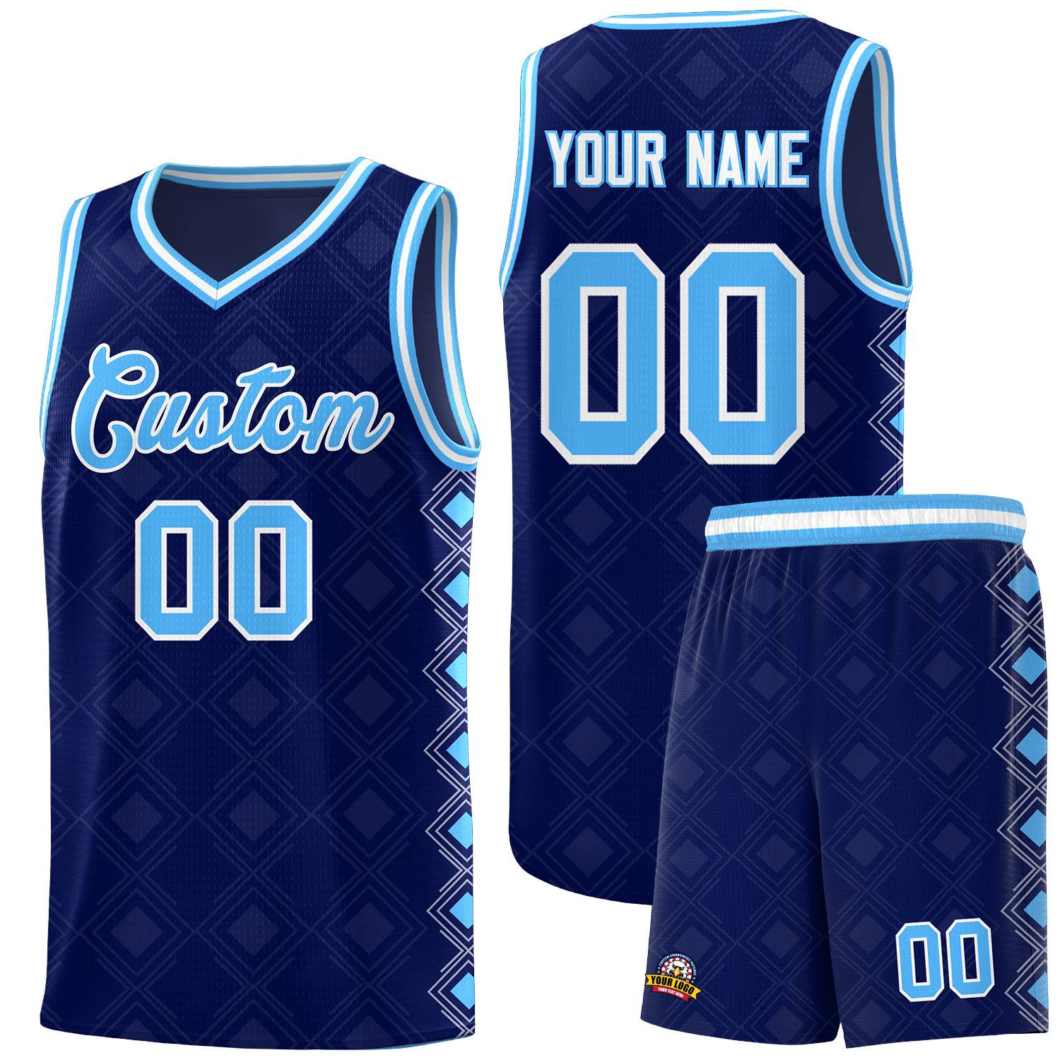 Custom Navy Side Blocks Sports Uniform Basketball Jersey