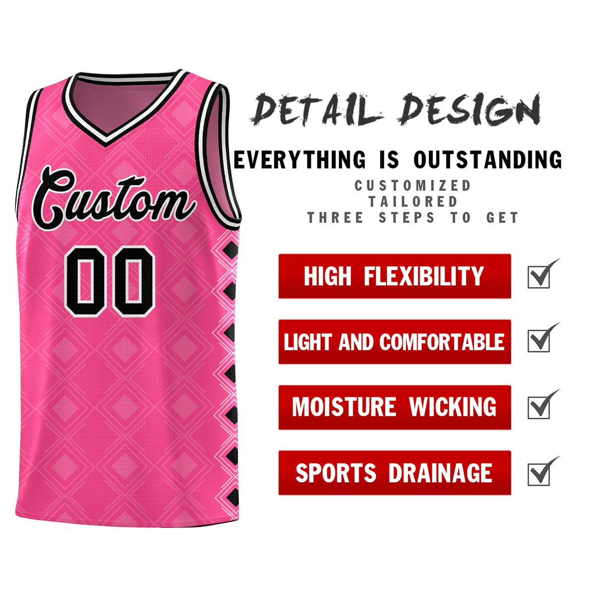Custom Pink Side Blocks Sports Uniform Basketball Jersey