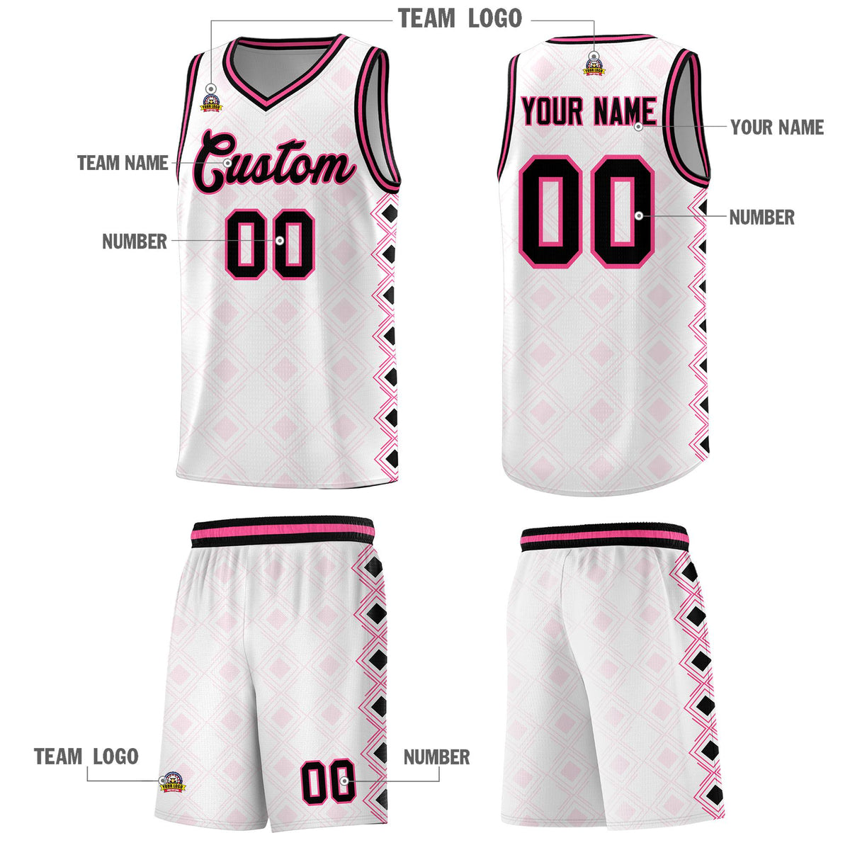 Custom White Side Blocks Sports Uniform Basketball Jersey