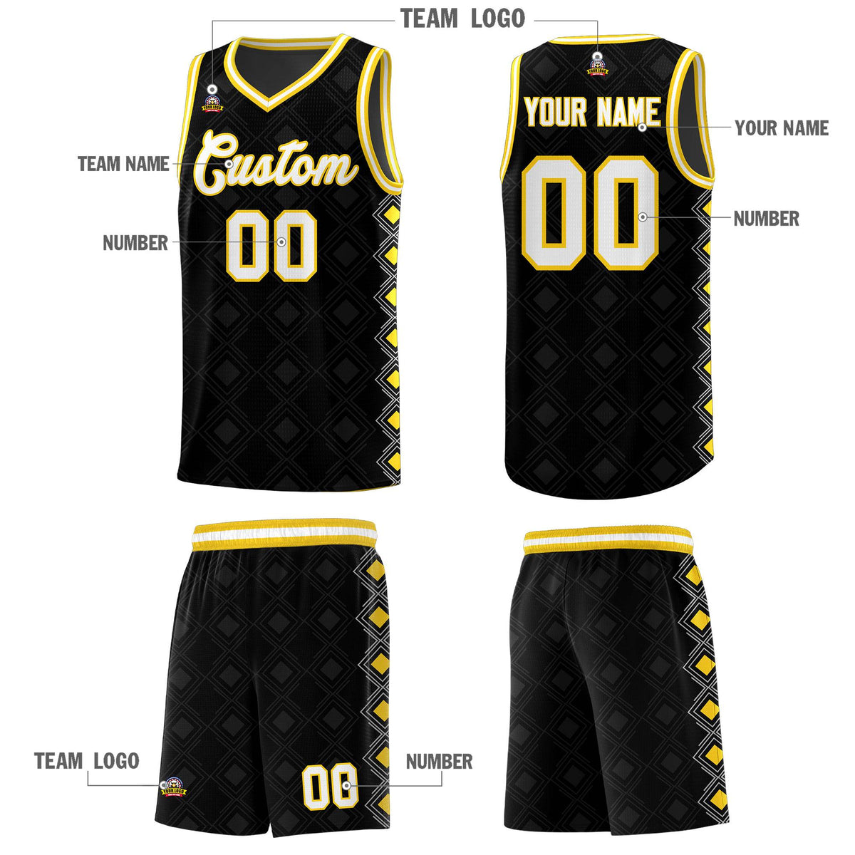 Custom Black Side Blocks Sports Uniform Basketball Jersey