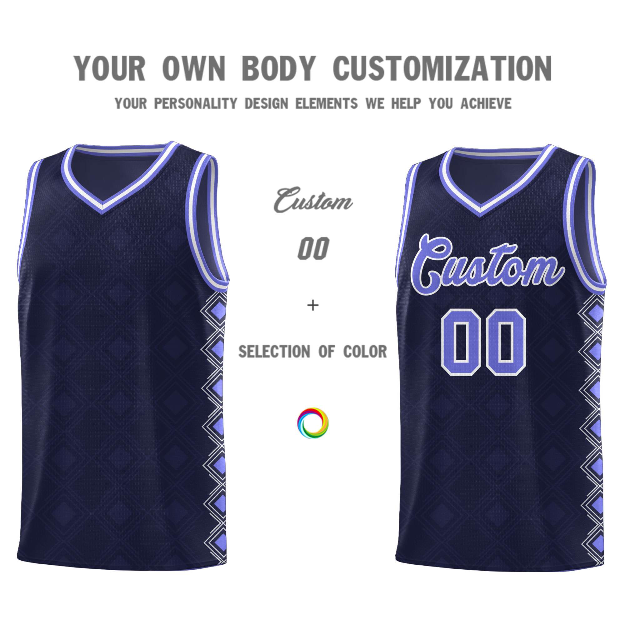 Custom Navy Side Blocks Sports Uniform Basketball Jersey