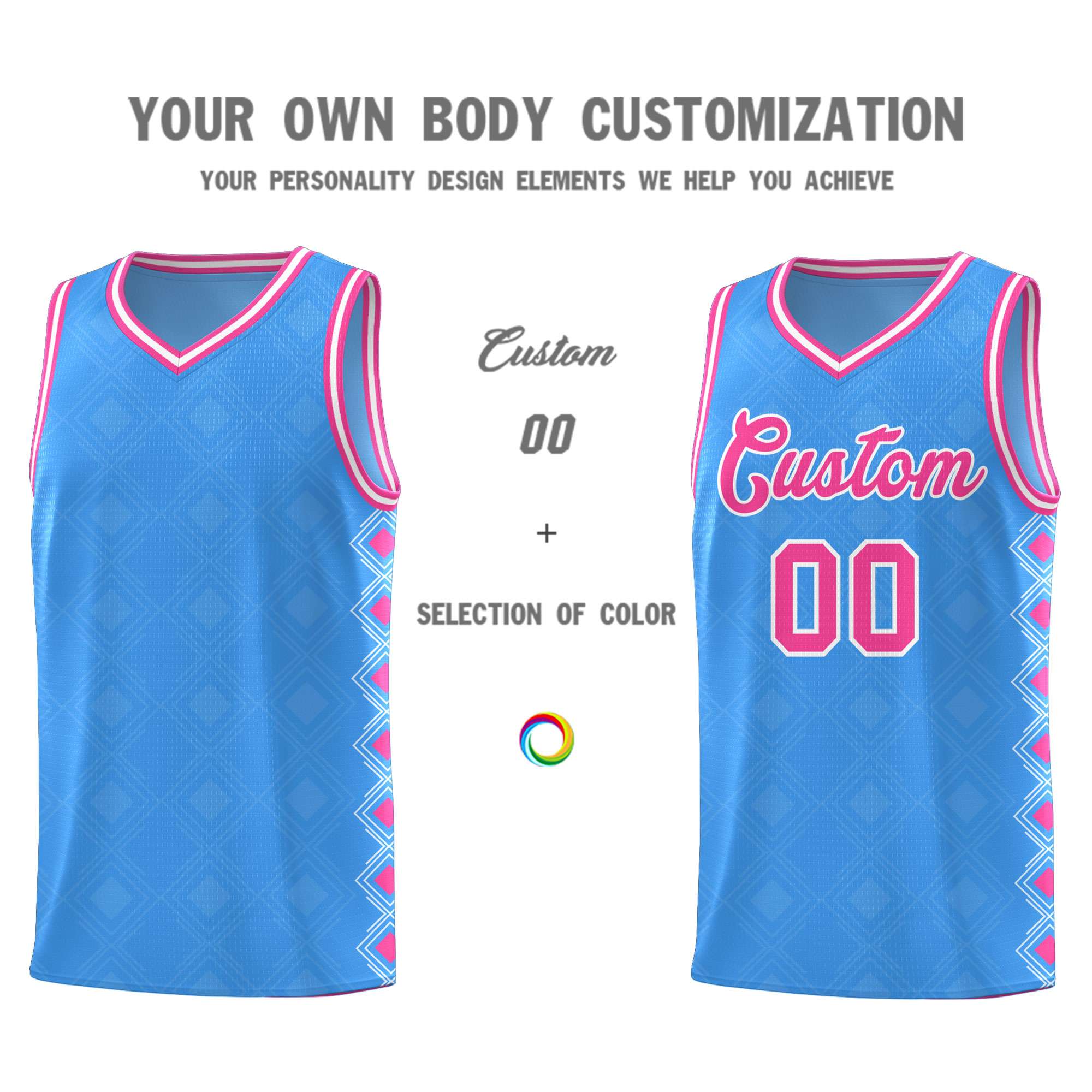 Custom Light Blue Side Blocks Sports Uniform Basketball Jersey