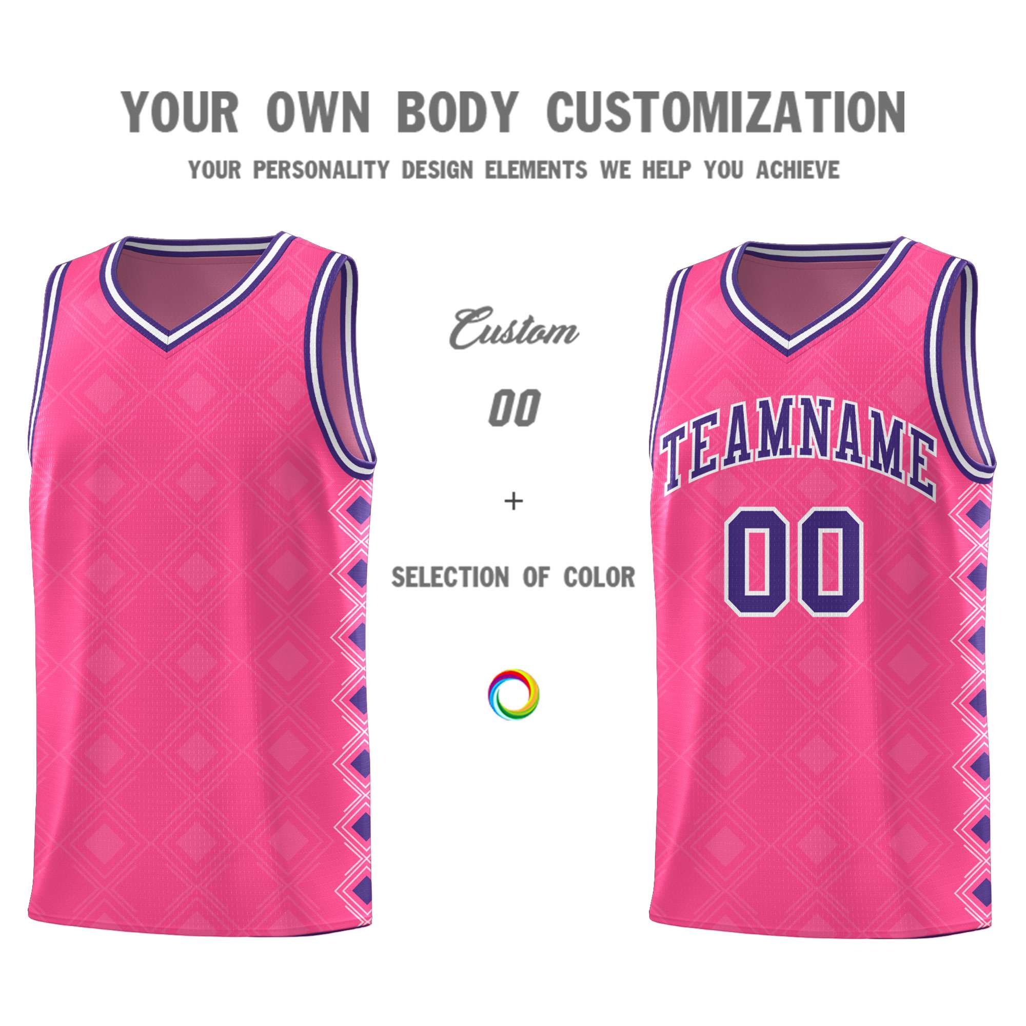 Custom Pink Side Blocks Sports Uniform Basketball Jersey