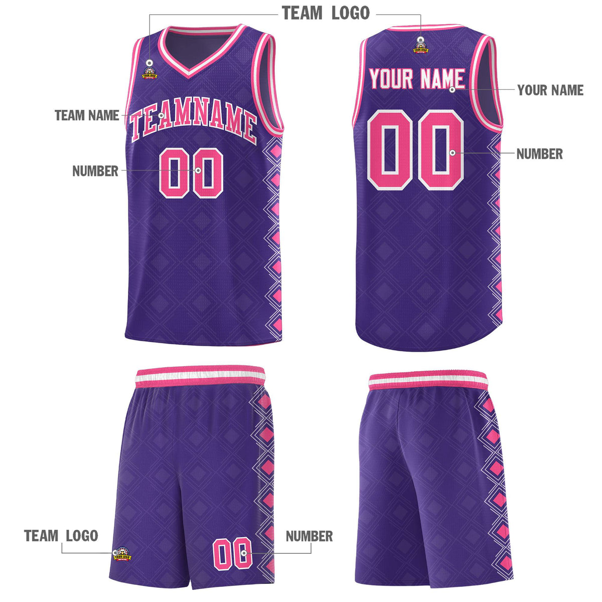 Custom Purple Side Blocks Sports Uniform Basketball Jersey