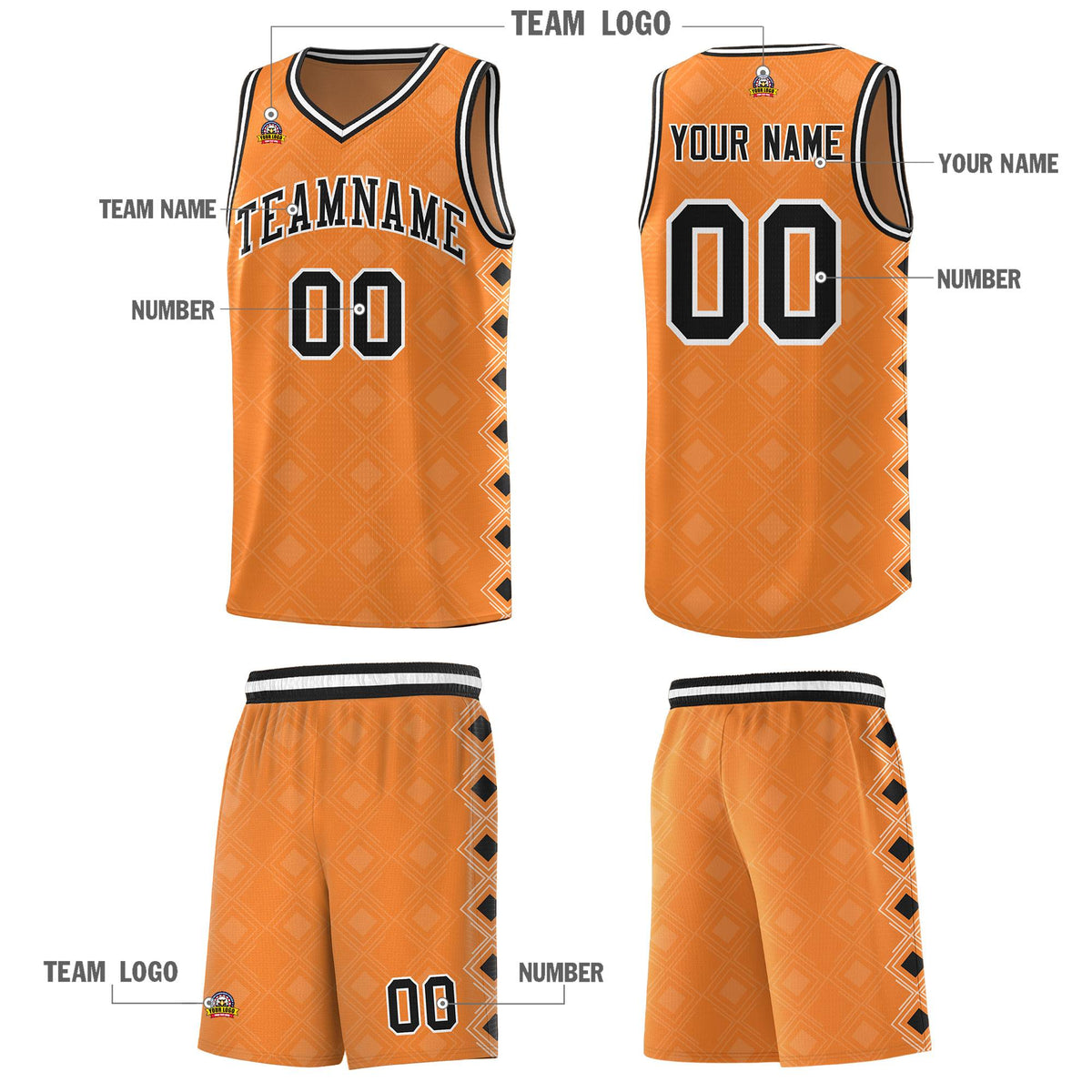 Custom Gold Orange Side Blocks Sports Uniform Basketball Jersey