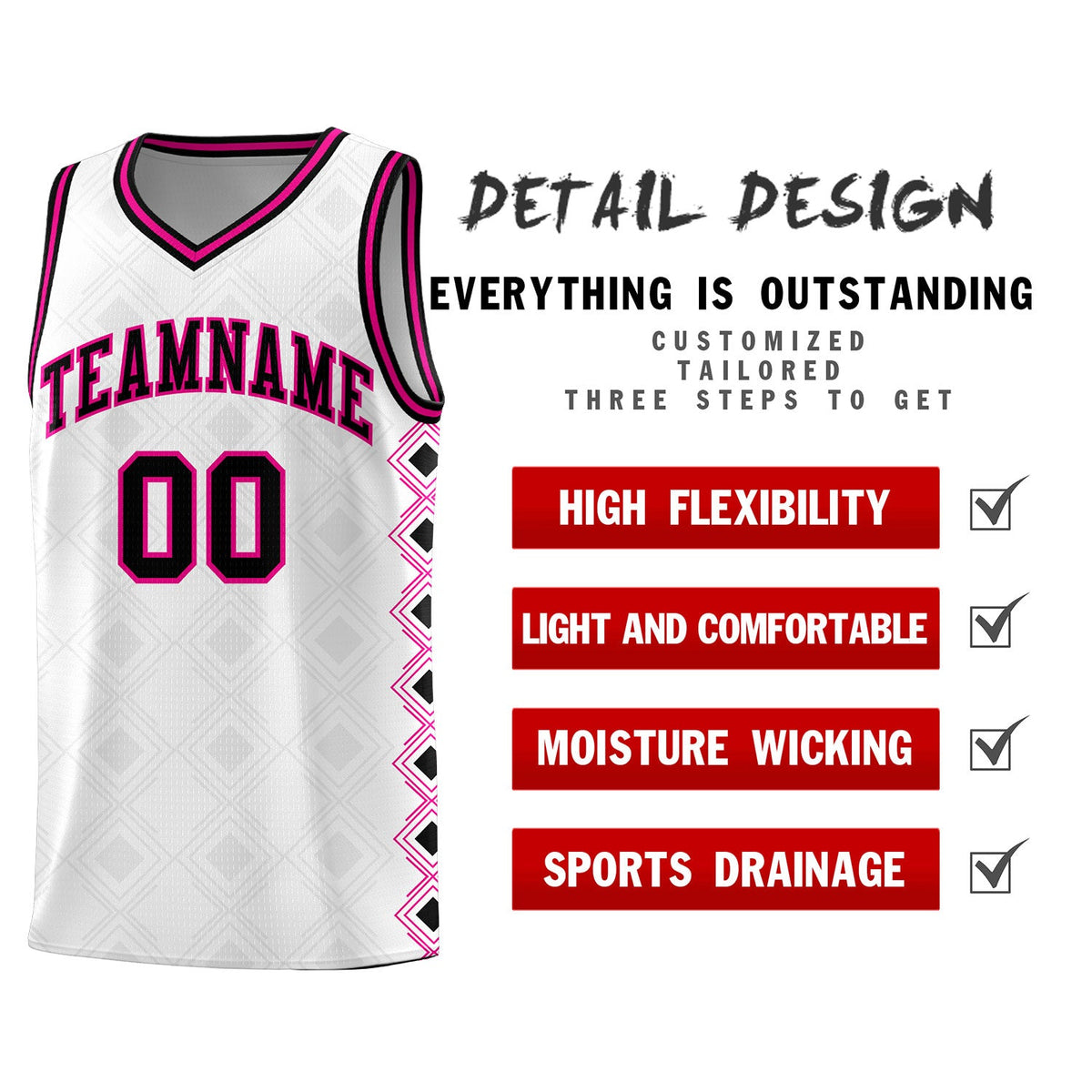 Custom White Side Blocks Sports Uniform Basketball Jersey