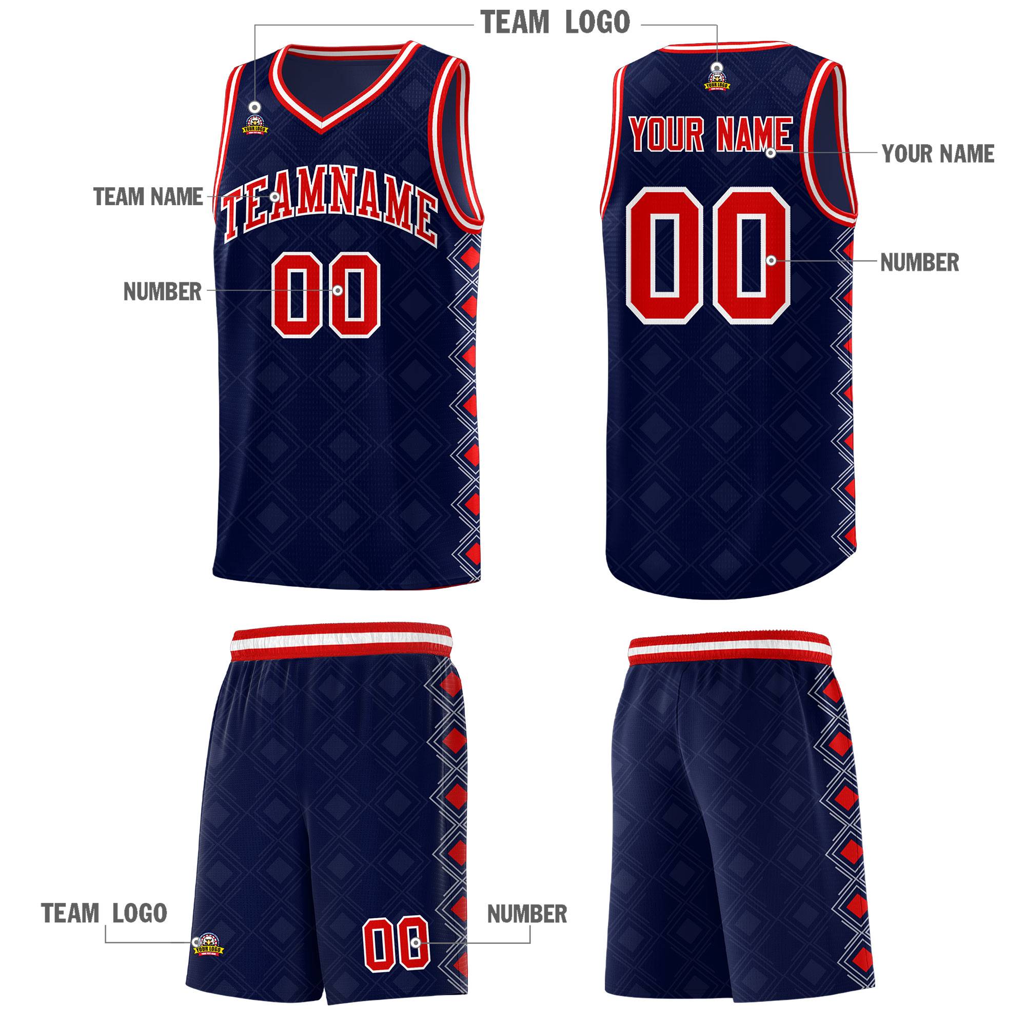 Custom Navy Side Blocks Sports Uniform Basketball Jersey