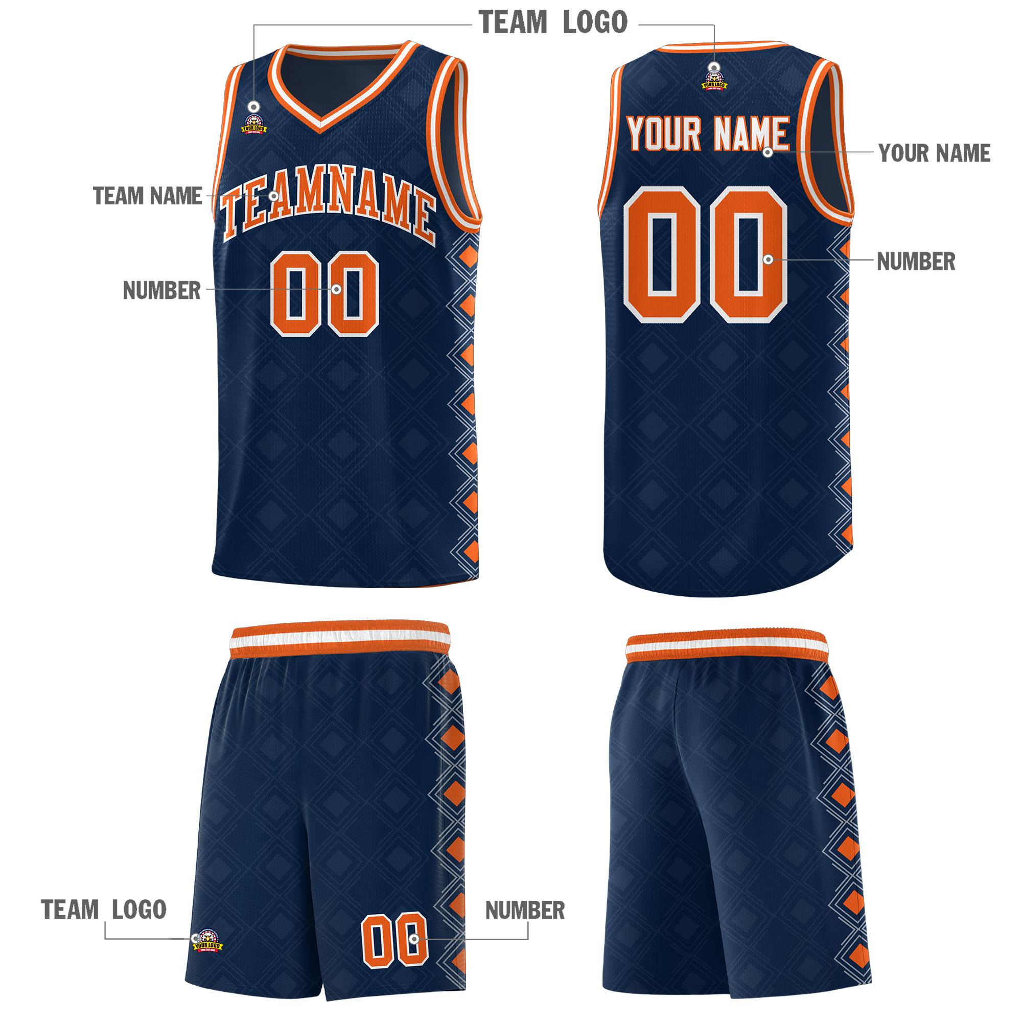 Custom Navy Side Blocks Sports Uniform Basketball Jersey