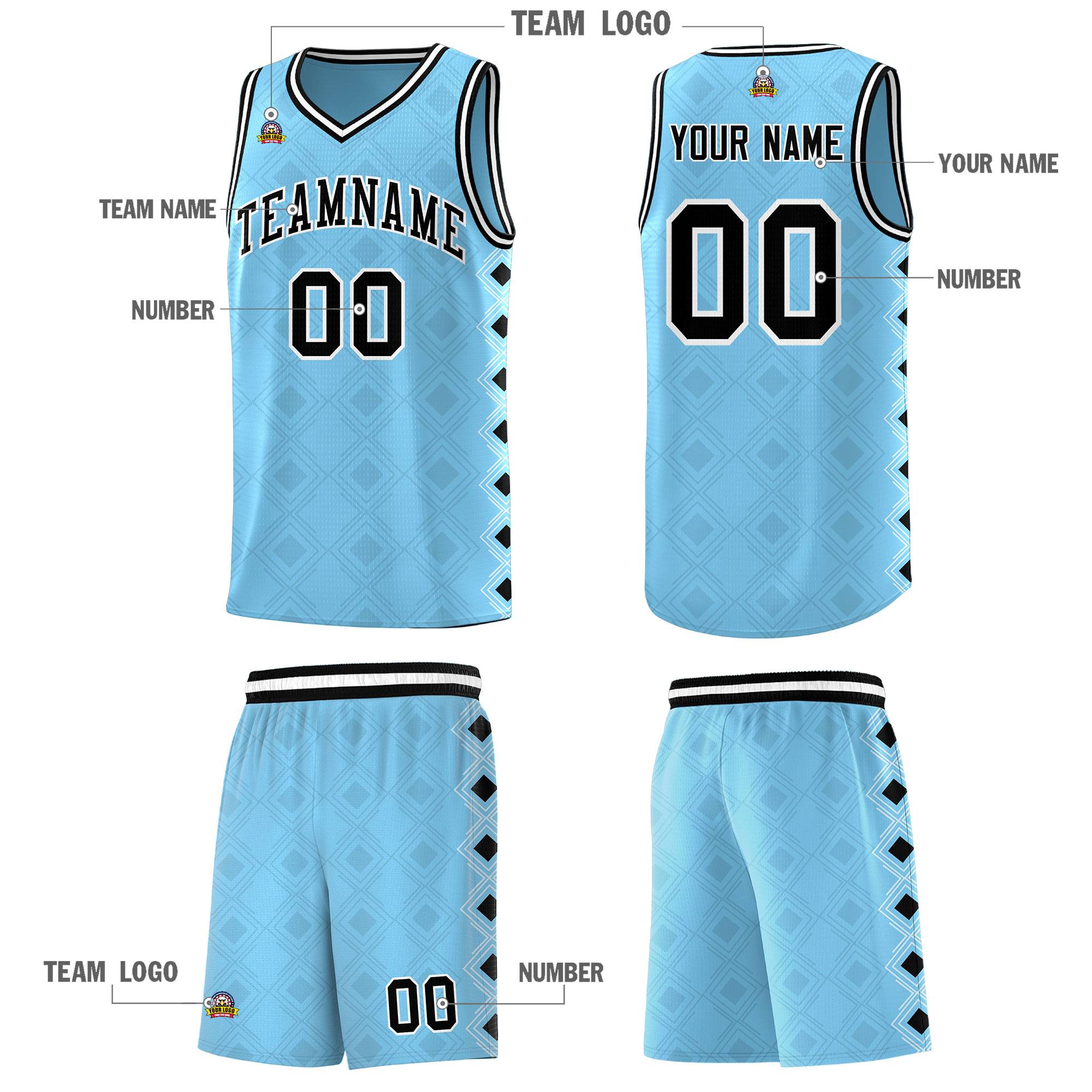 Custom Light Blue Side Blocks Sports Uniform Basketball Jersey