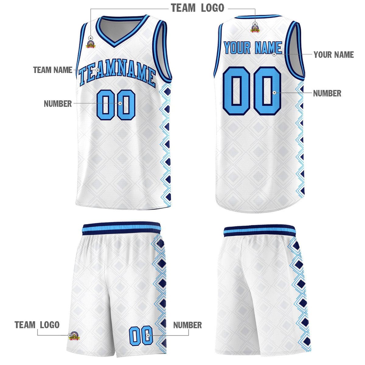 Custom White Side Blocks Sports Uniform Basketball Jersey