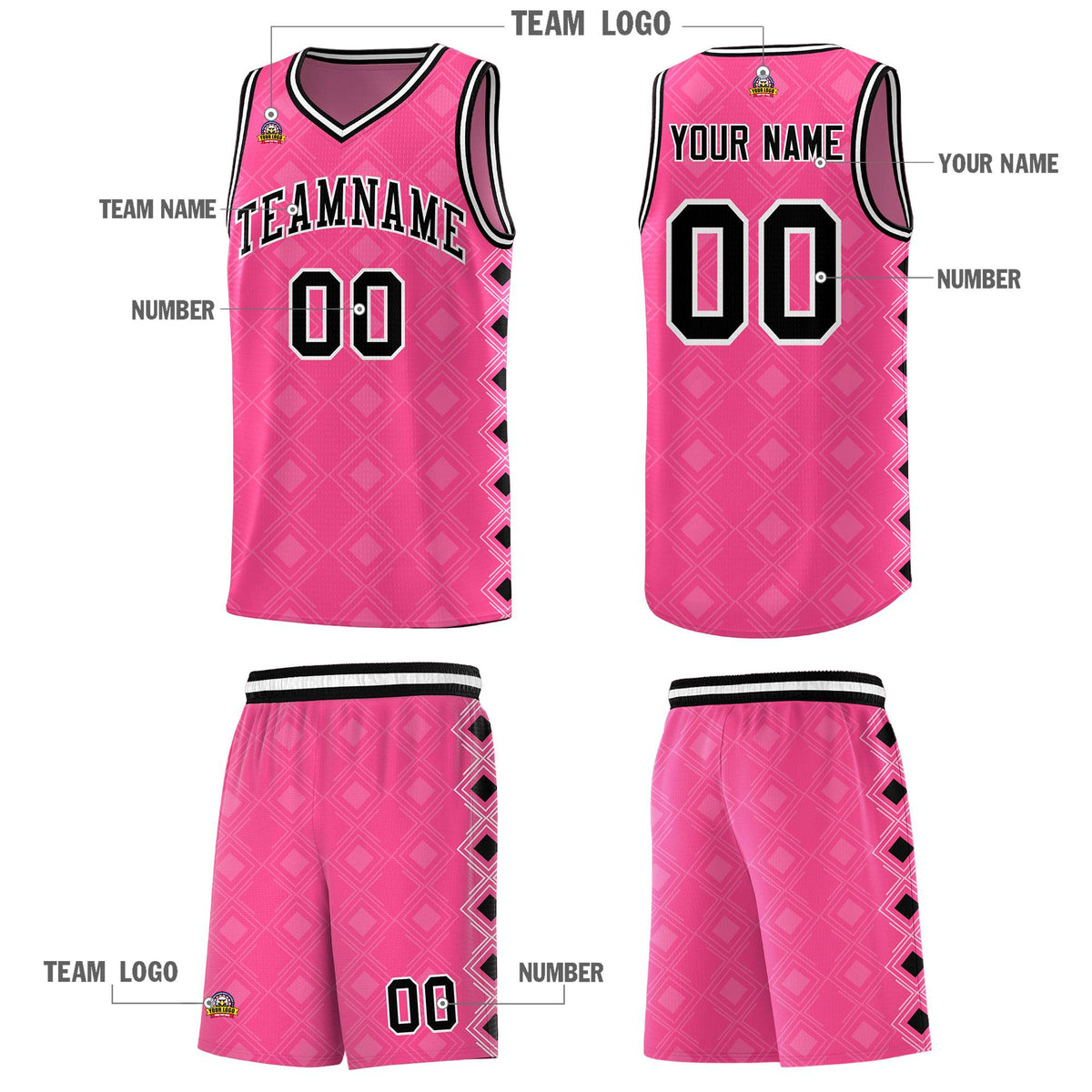 Custom Pink Side Blocks Sports Uniform Basketball Jersey
