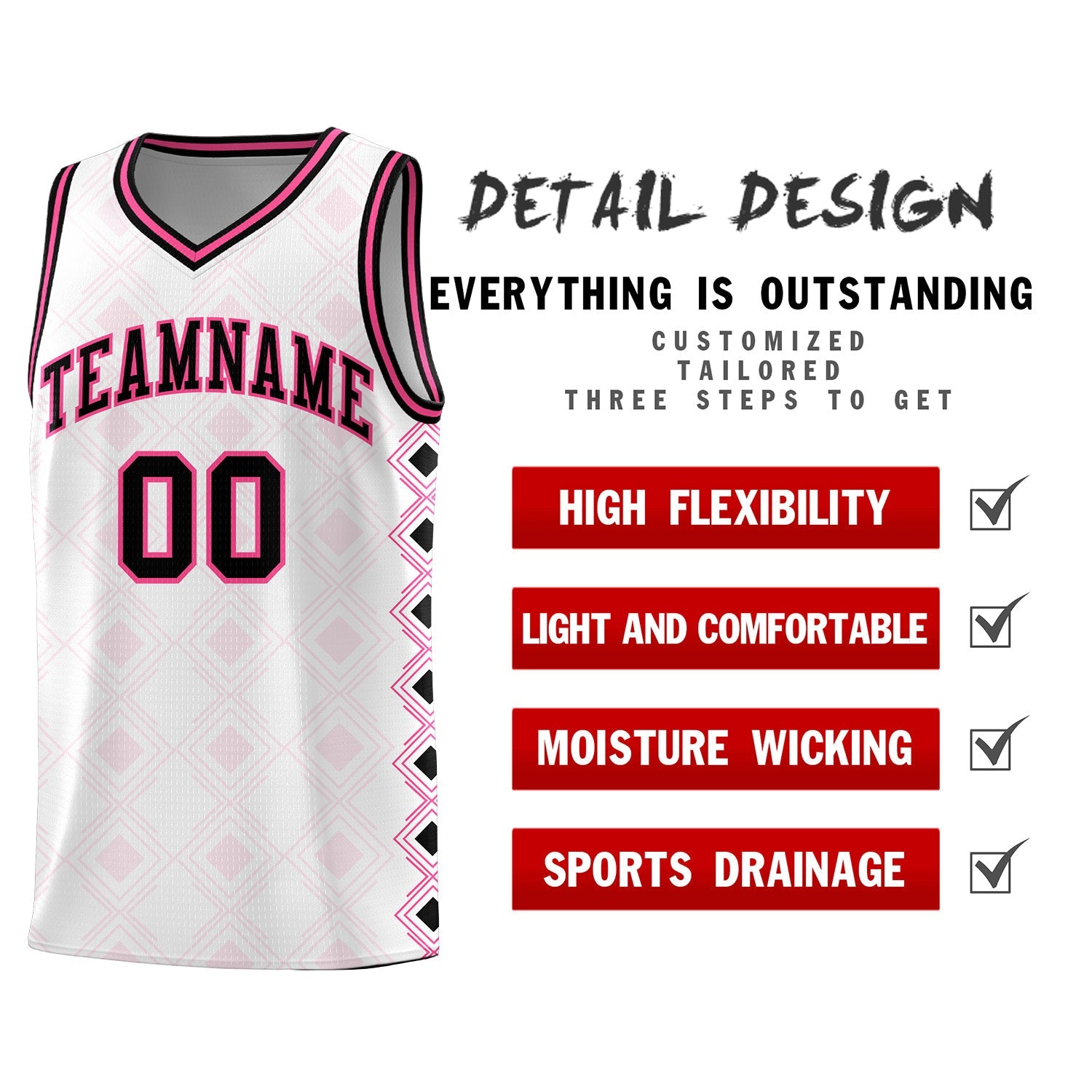 Custom White Side Blocks Sports Uniform Basketball Jersey
