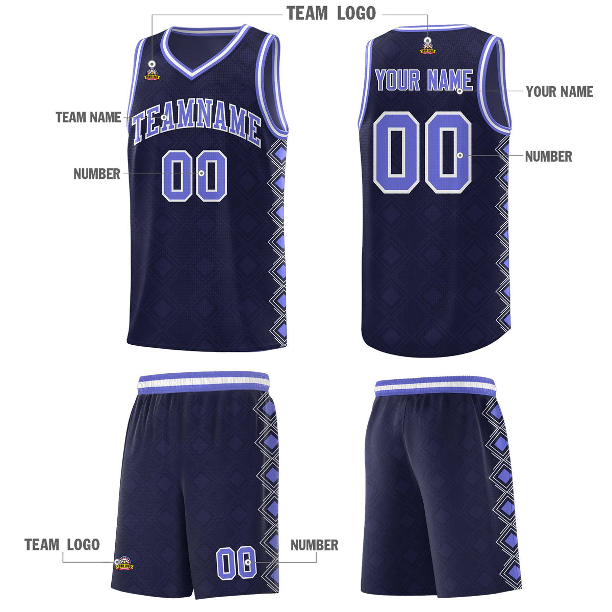 Custom Navy Side Blocks Sports Uniform Basketball Jersey