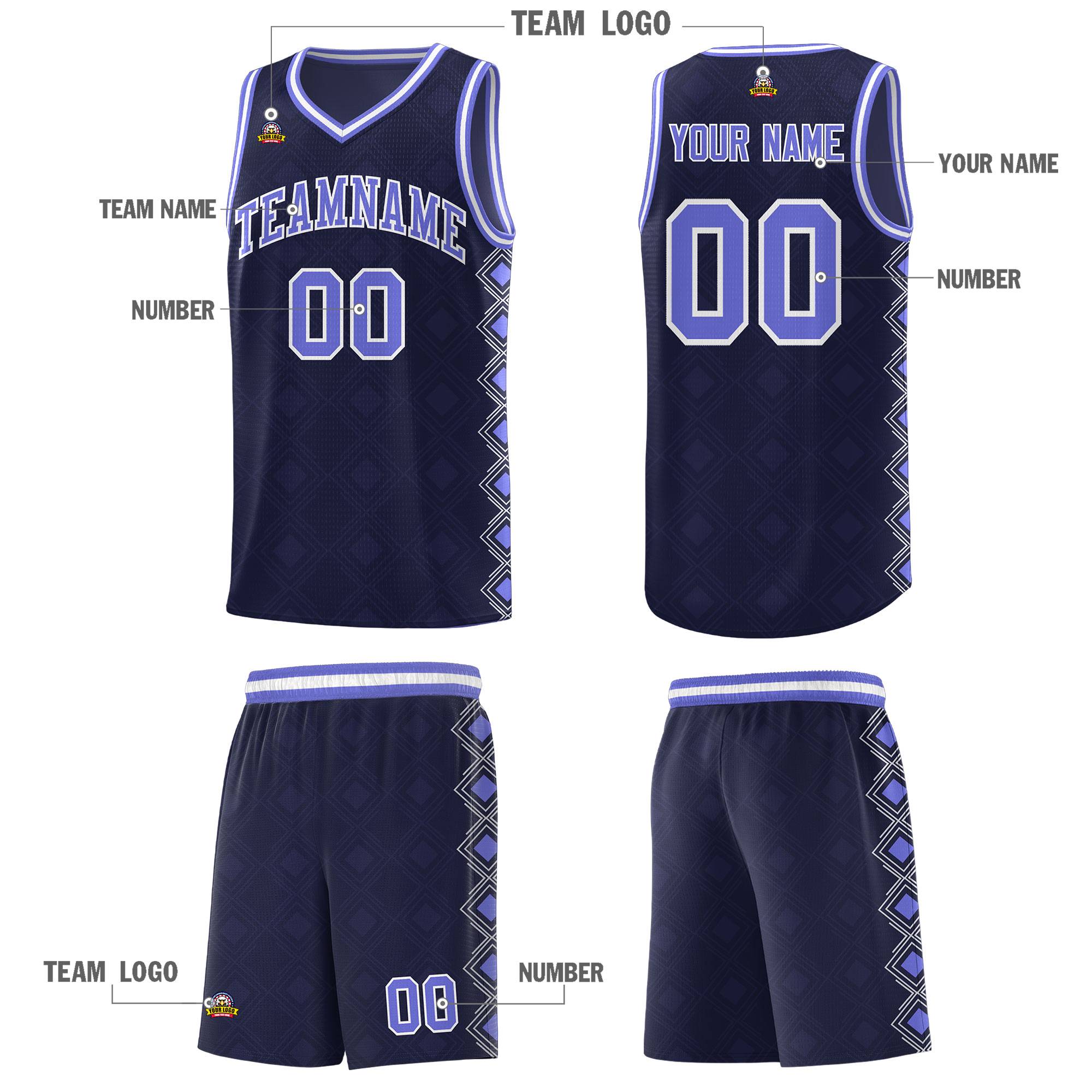 Custom Navy Side Blocks Sports Uniform Basketball Jersey