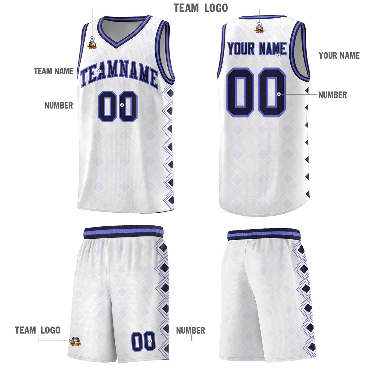 Custom White Side Blocks Sports Uniform Basketball Jersey