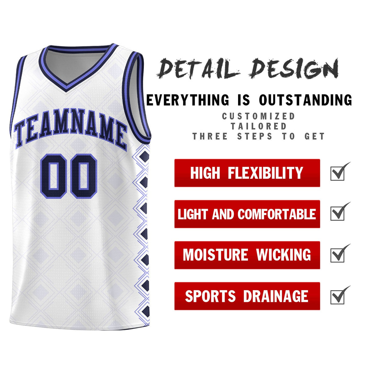 Custom White Side Blocks Sports Uniform Basketball Jersey