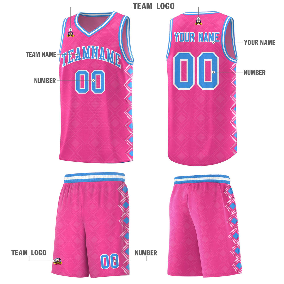 Custom Pink Side Blocks Sports Uniform Basketball Jersey