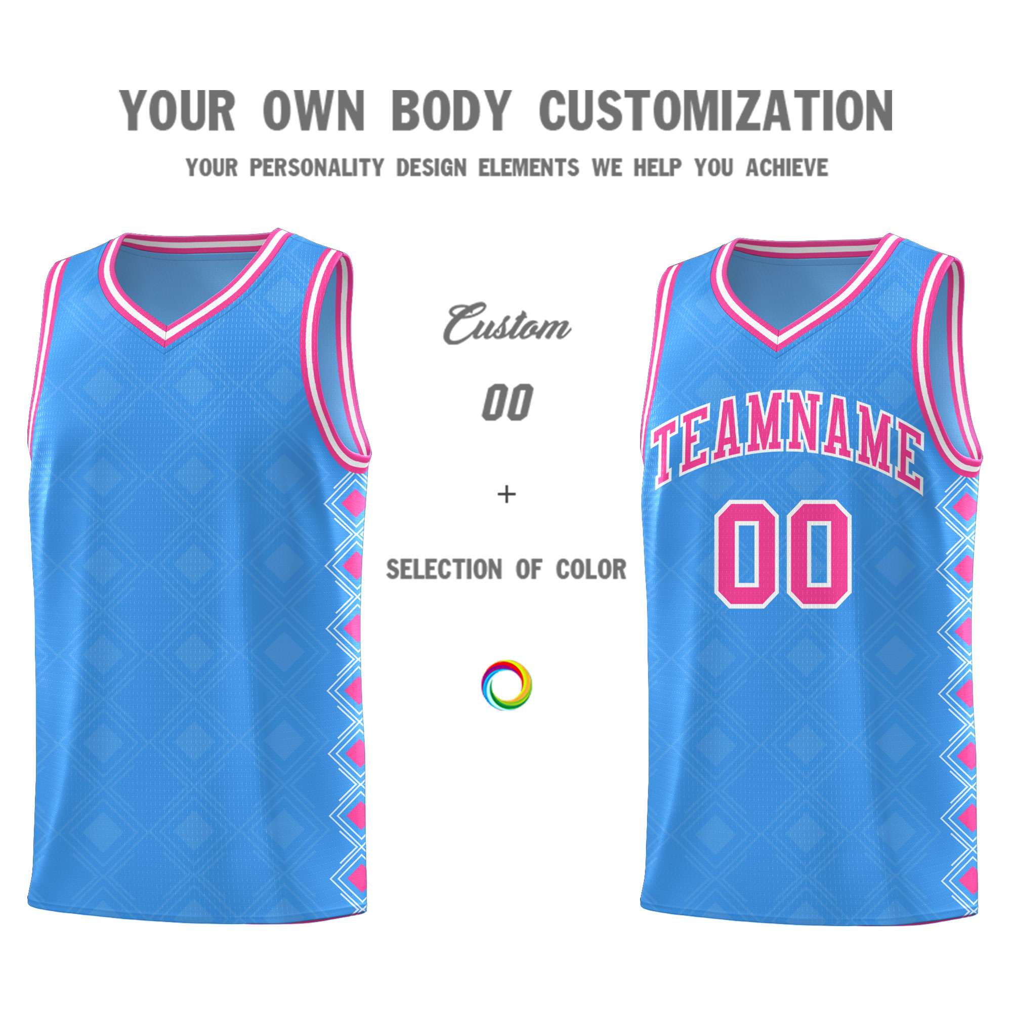 Custom Light Blue Side Blocks Sports Uniform Basketball Jersey