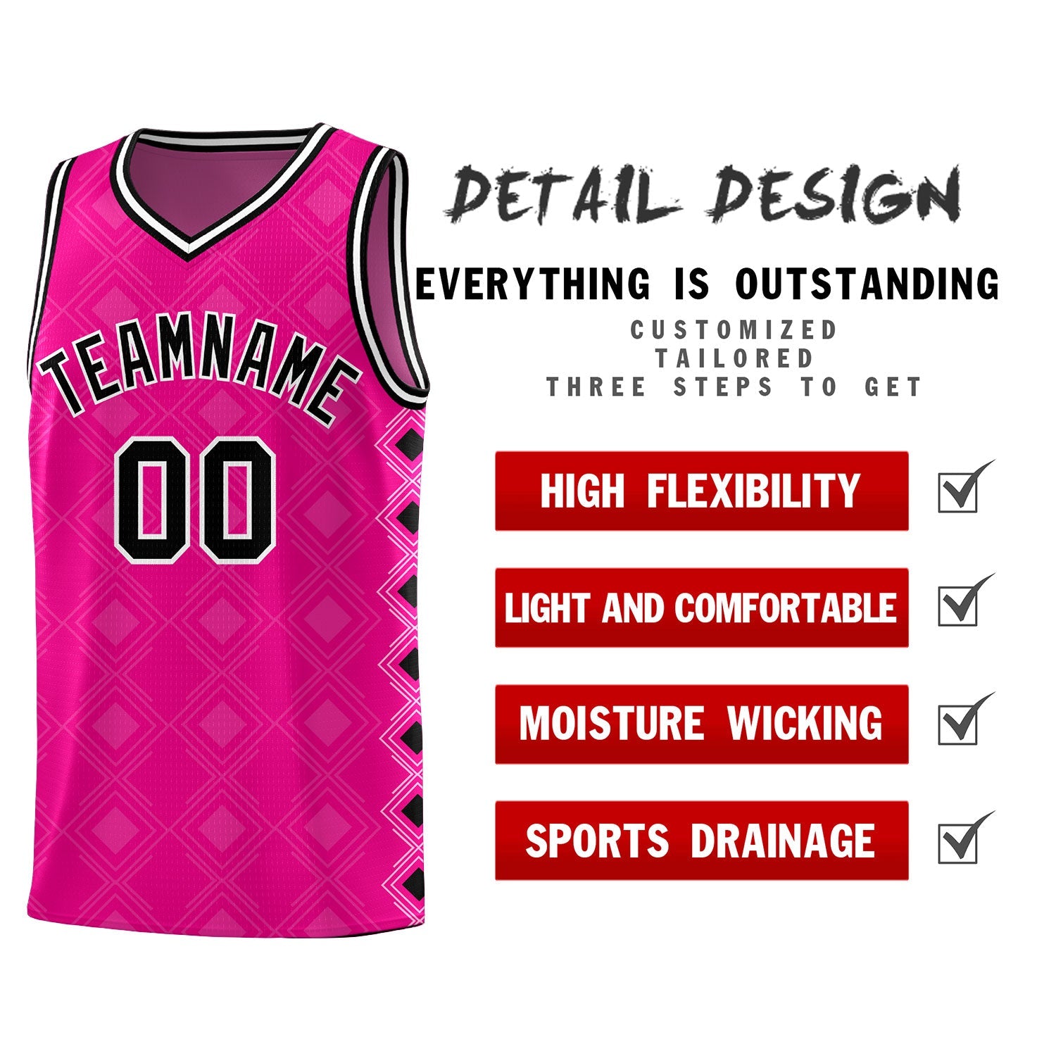 Custom Pink Side Blocks Sports Uniform Basketball Jersey