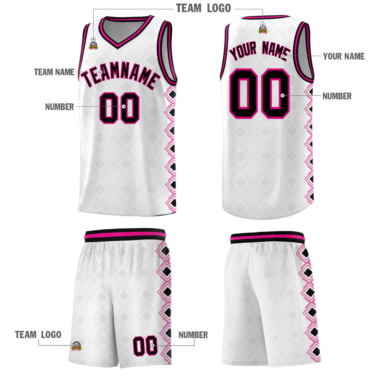 Custom White Side Blocks Sports Uniform Basketball Jersey