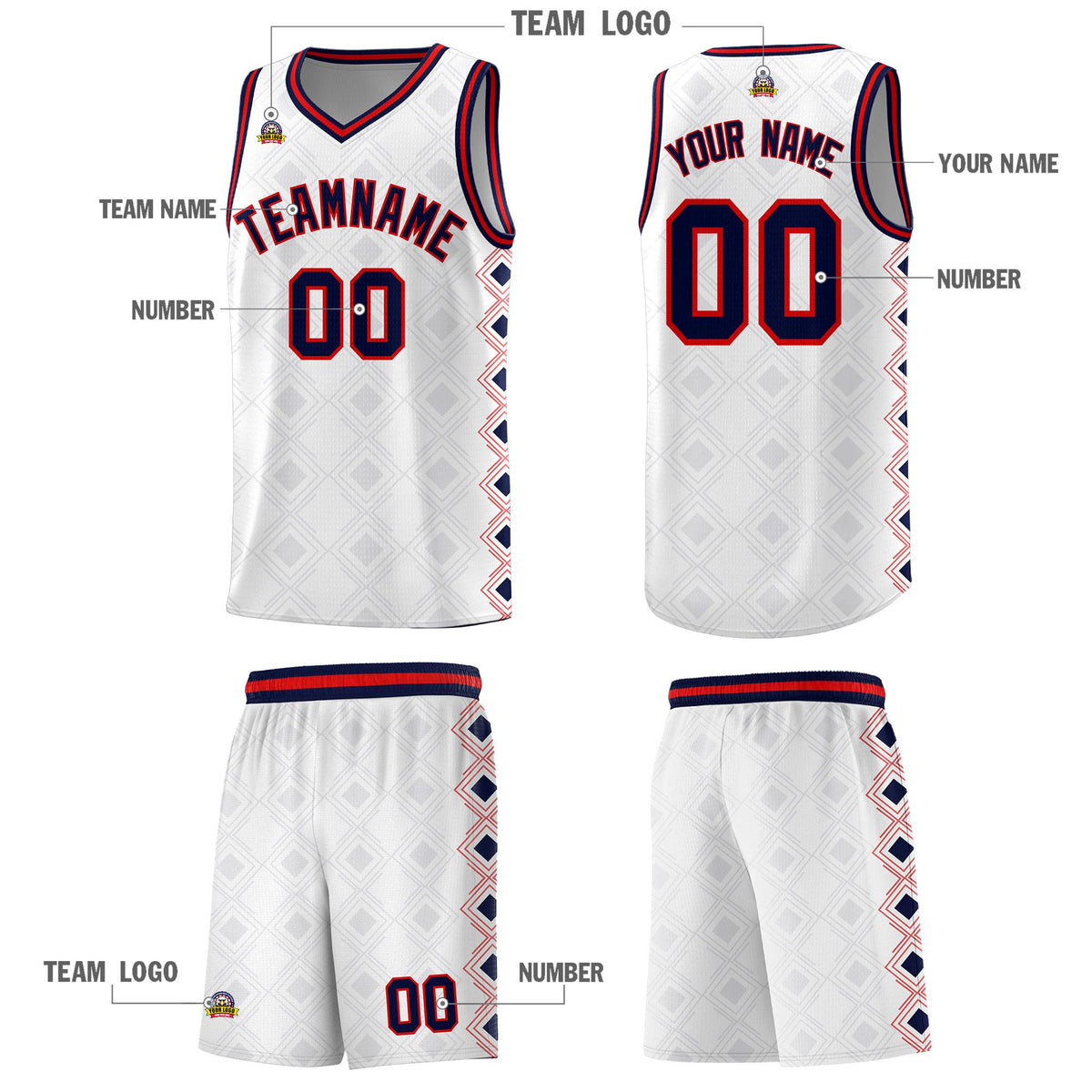 Custom White Side Blocks Sports Uniform Basketball Jersey