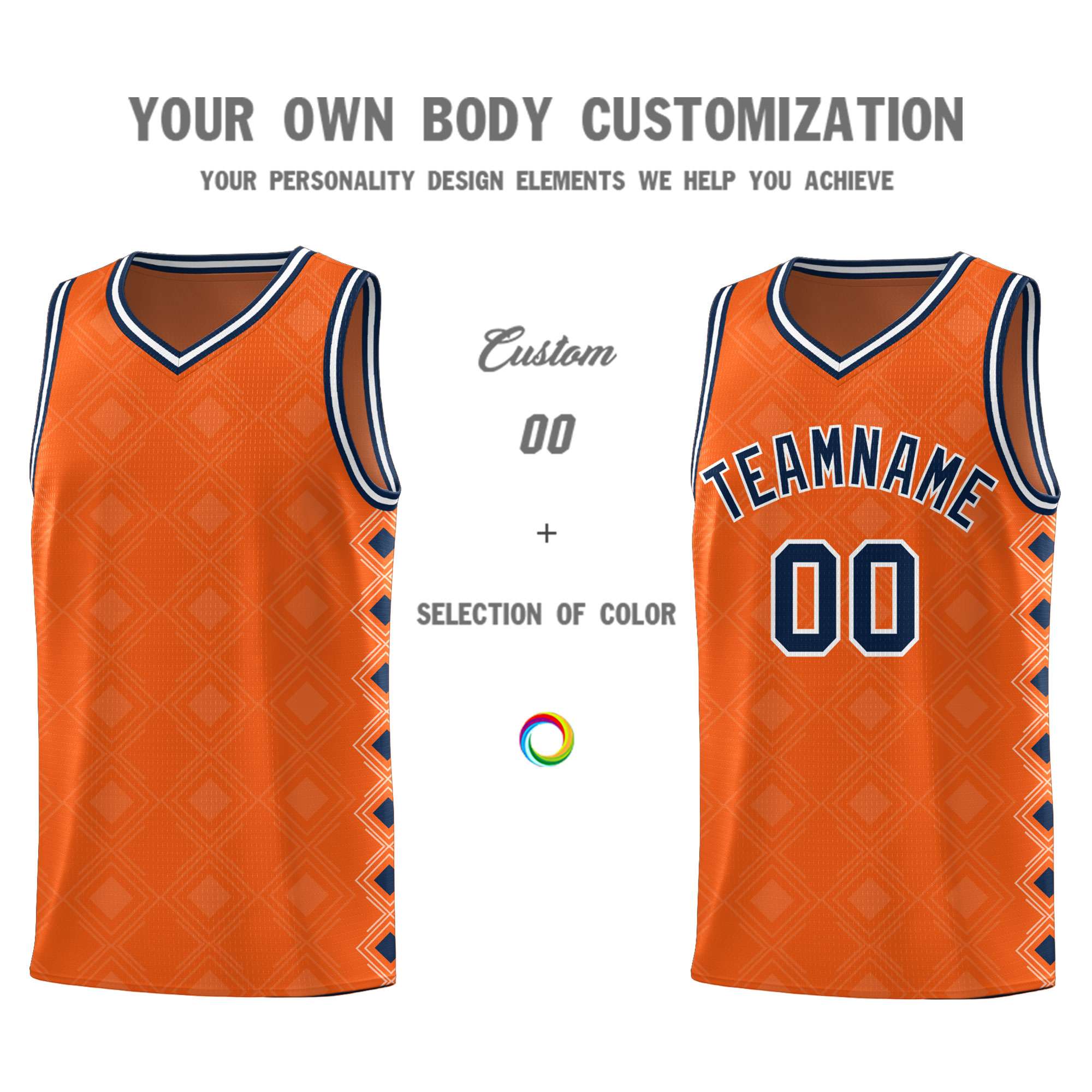 Custom Orange Side Blocks Sports Uniform Basketball Jersey
