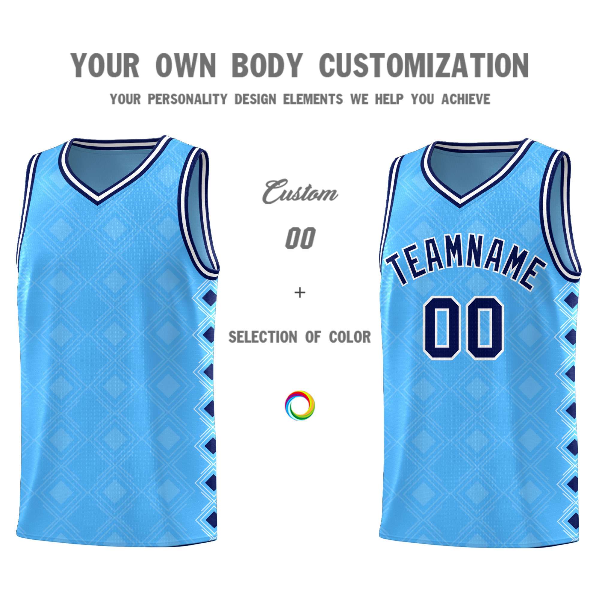 Custom Light Blue Side Blocks Sports Uniform Basketball Jersey