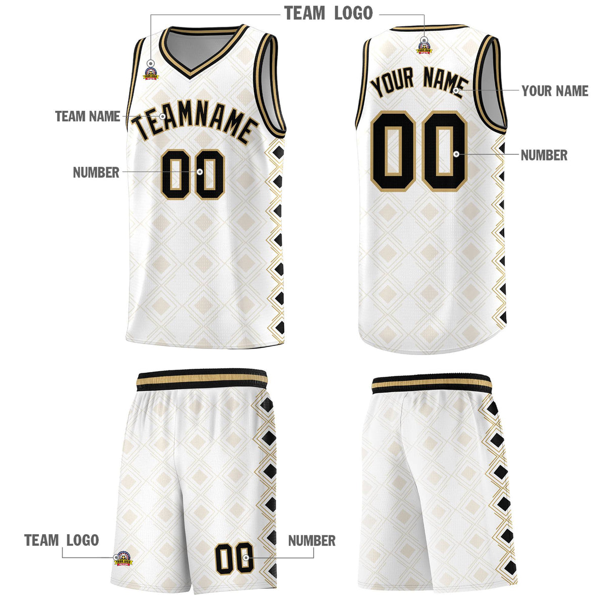 Custom White Side Blocks Sports Uniform Basketball Jersey