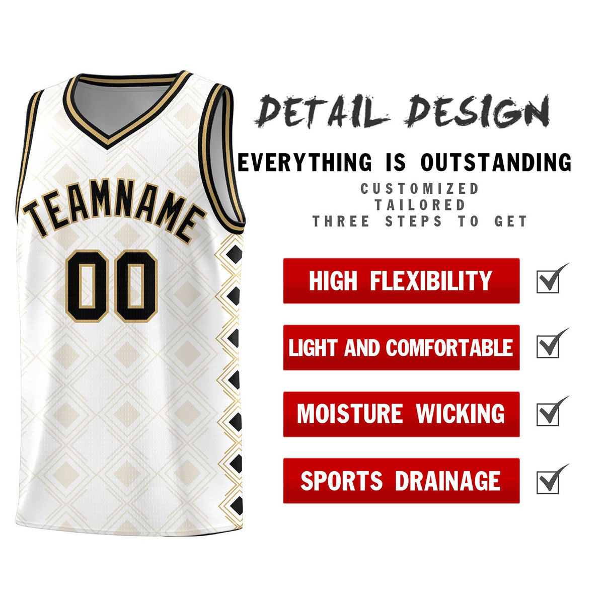 Custom White Side Blocks Sports Uniform Basketball Jersey