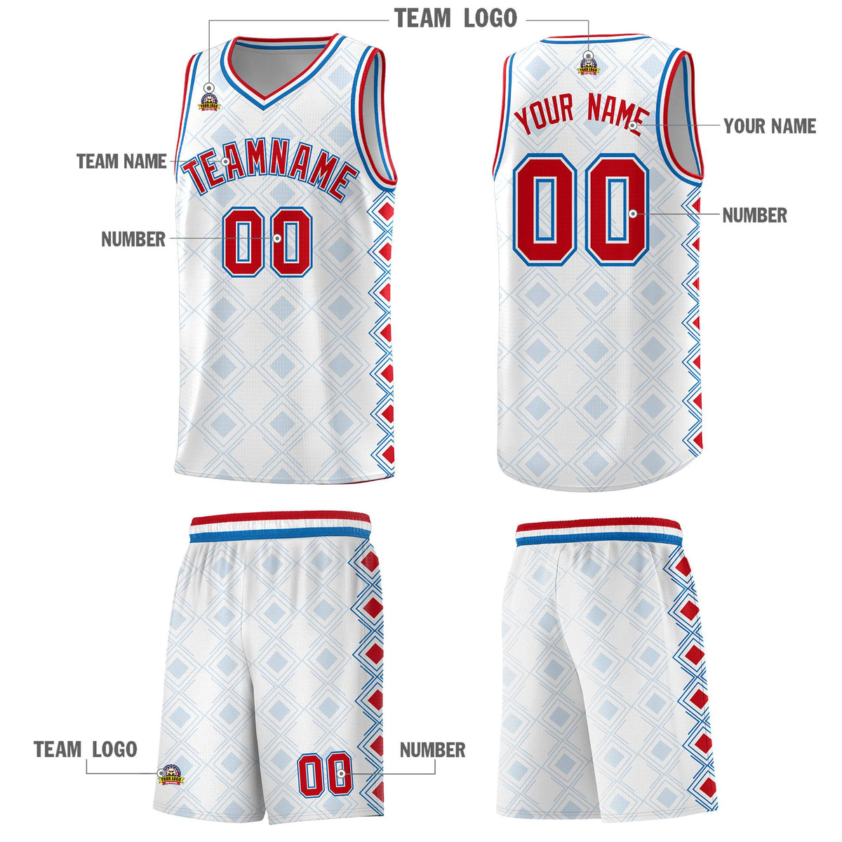 Custom White Side Blocks Sports Uniform Basketball Jersey