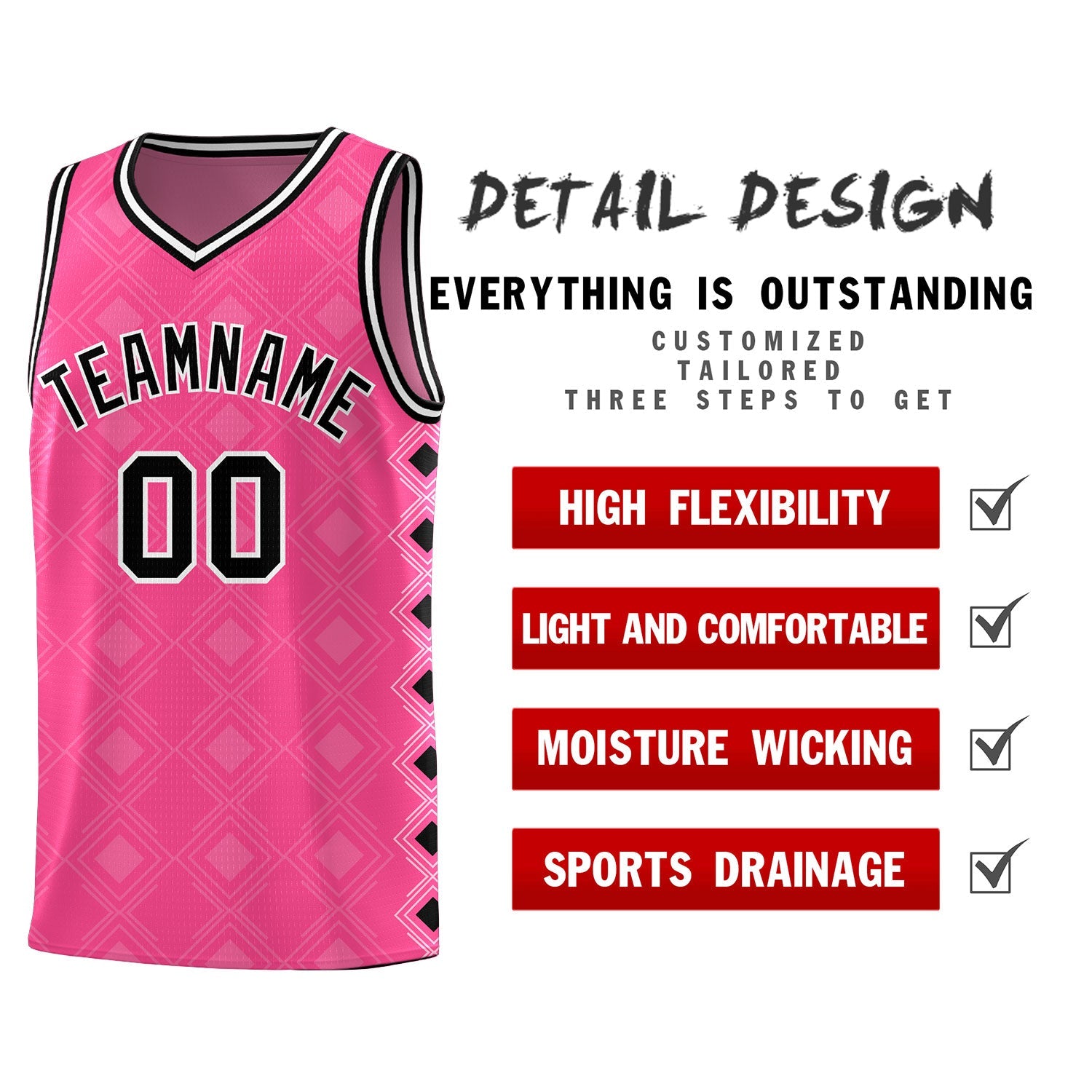 Custom Pink Side Blocks Sports Uniform Basketball Jersey