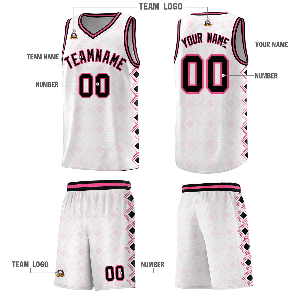 Custom White Side Blocks Sports Uniform Basketball Jersey