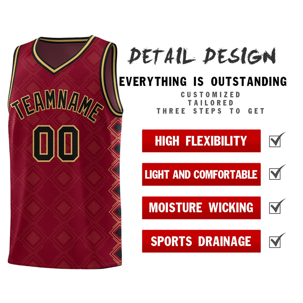 Custom Crimson Side Blocks Sports Uniform Basketball Jersey