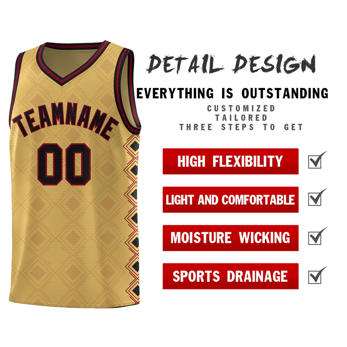 Custom Old Gold Side Blocks Sports Uniform Basketball Jersey