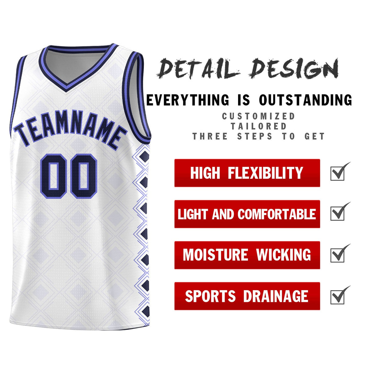 Custom White Side Blocks Sports Uniform Basketball Jersey
