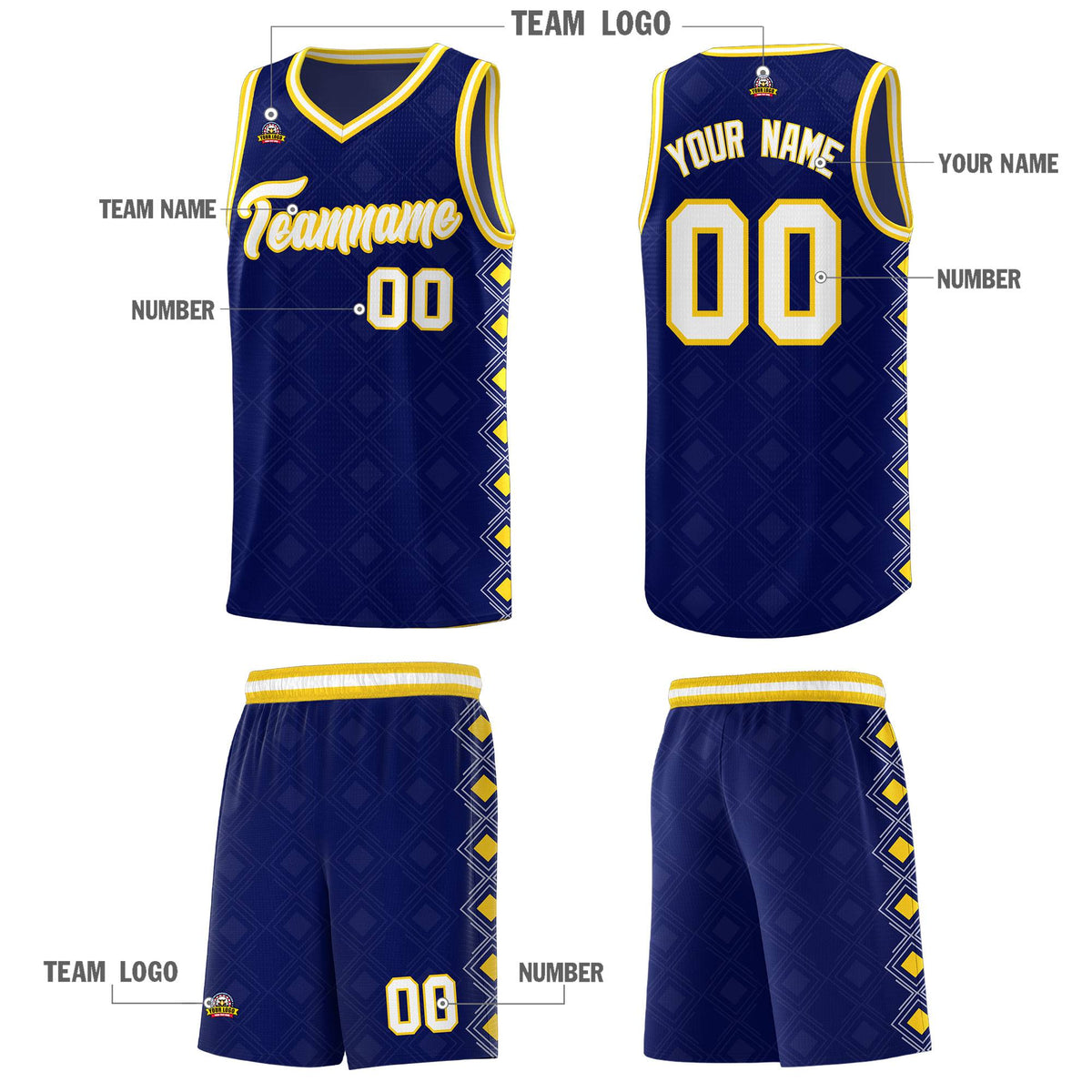 Custom Navy Side Blocks Sports Uniform Basketball Jersey