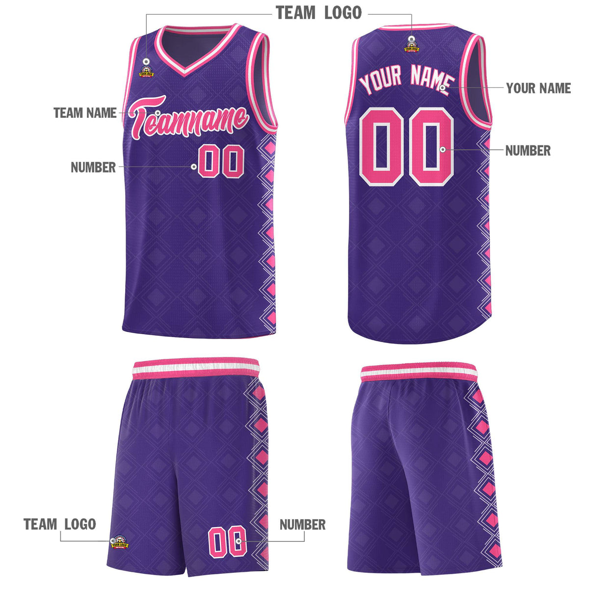 Custom Purple Side Blocks Sports Uniform Basketball Jersey