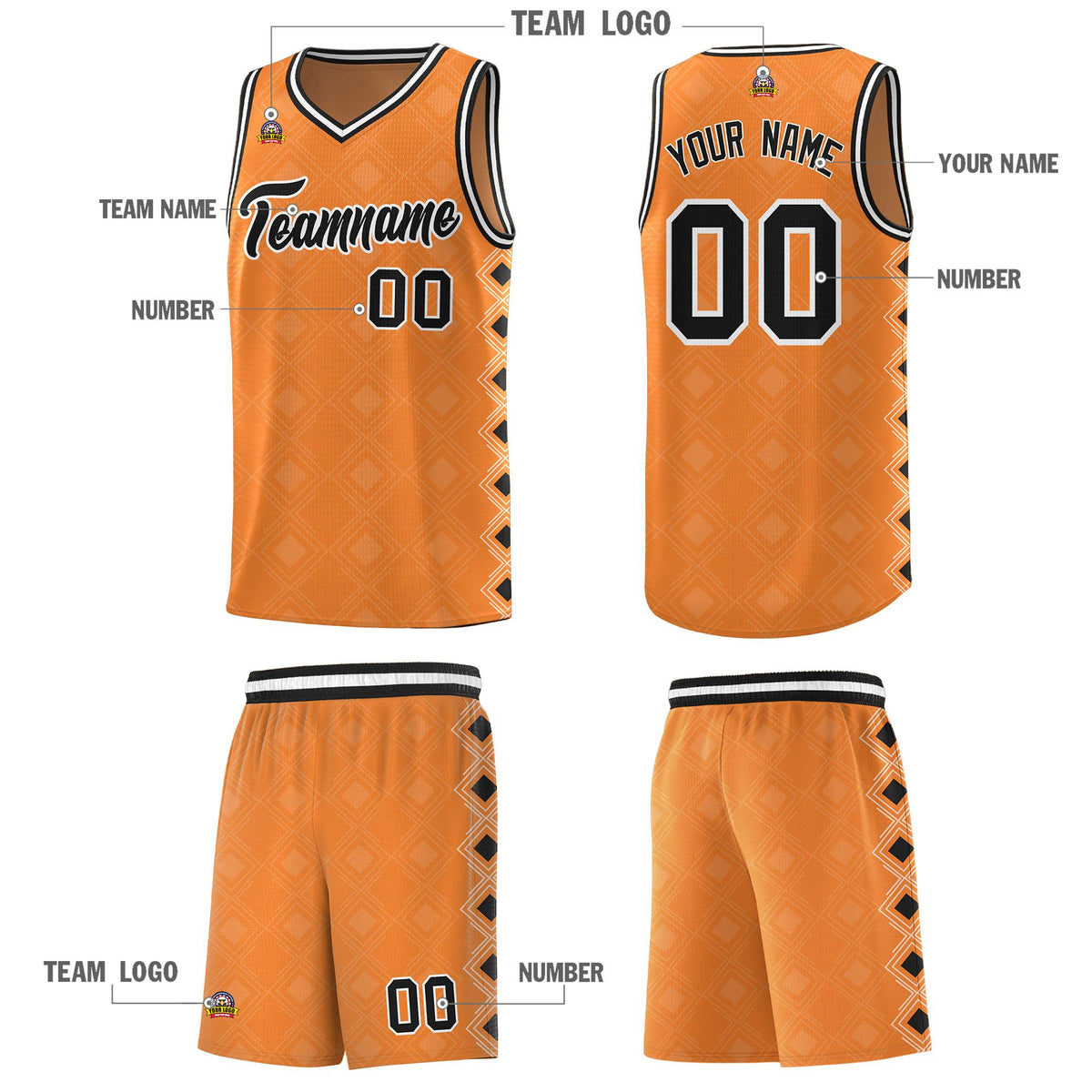 Custom Gold Orange Side Blocks Sports Uniform Basketball Jersey