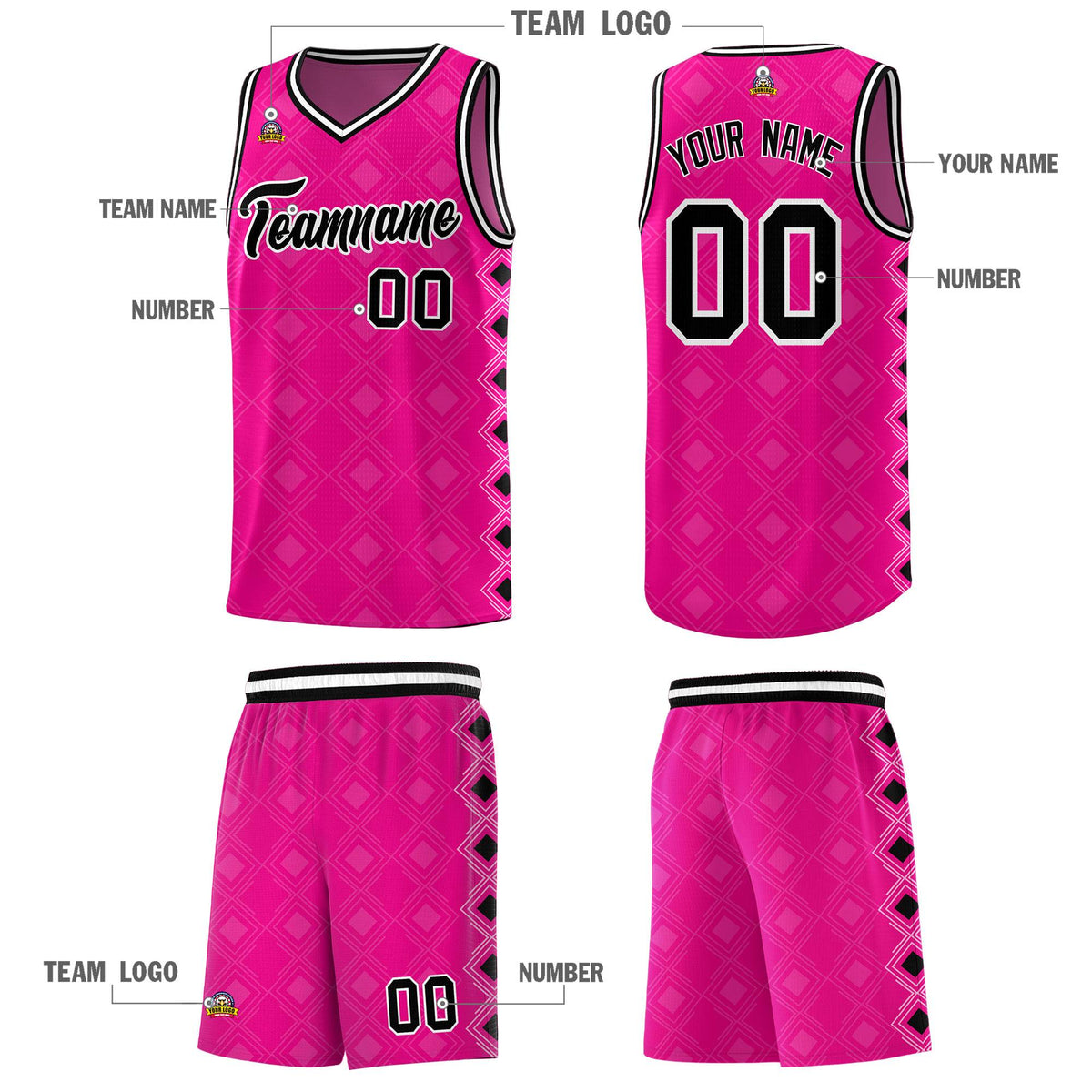 Custom Pink Side Blocks Sports Uniform Basketball Jersey