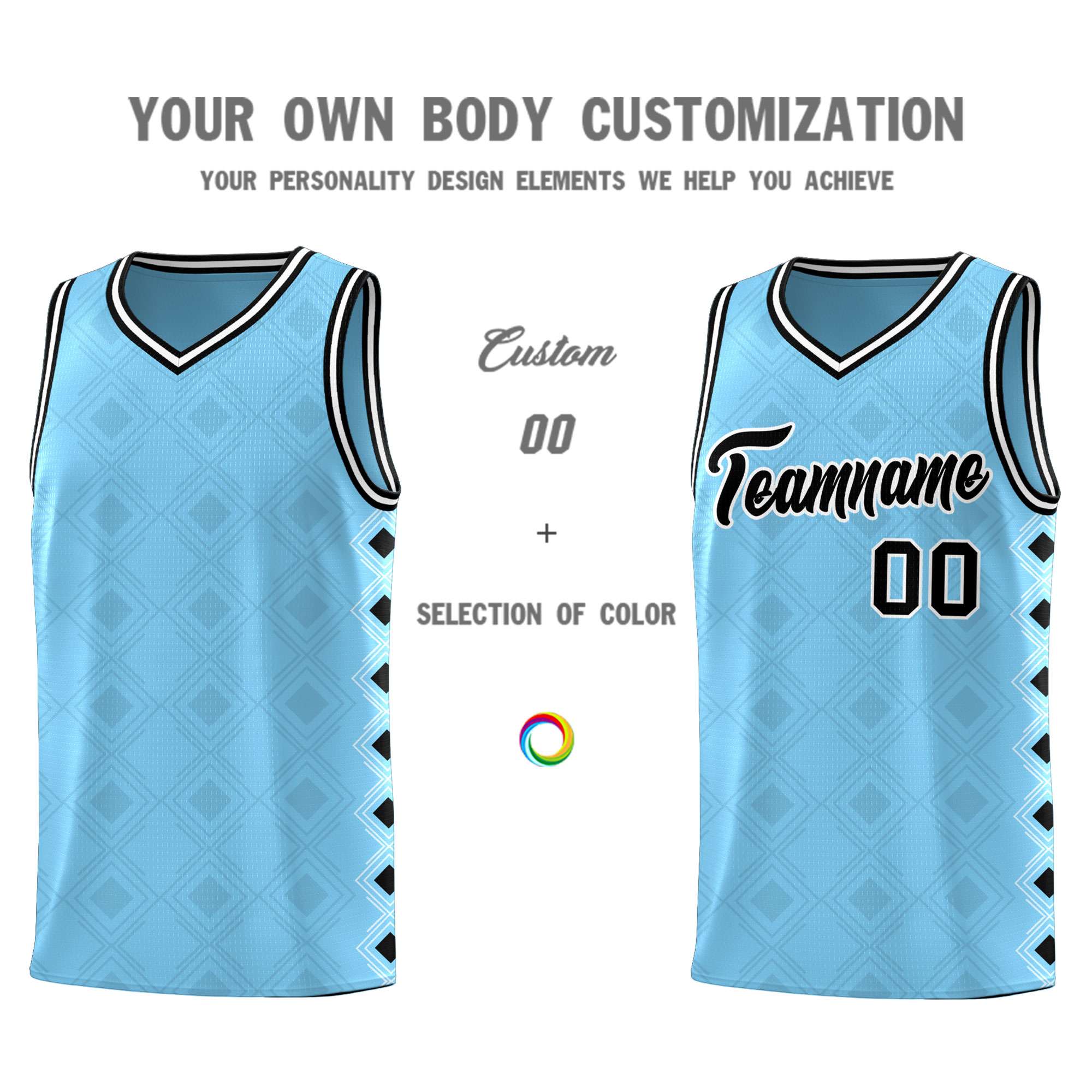 Custom Light Blue Side Blocks Sports Uniform Basketball Jersey