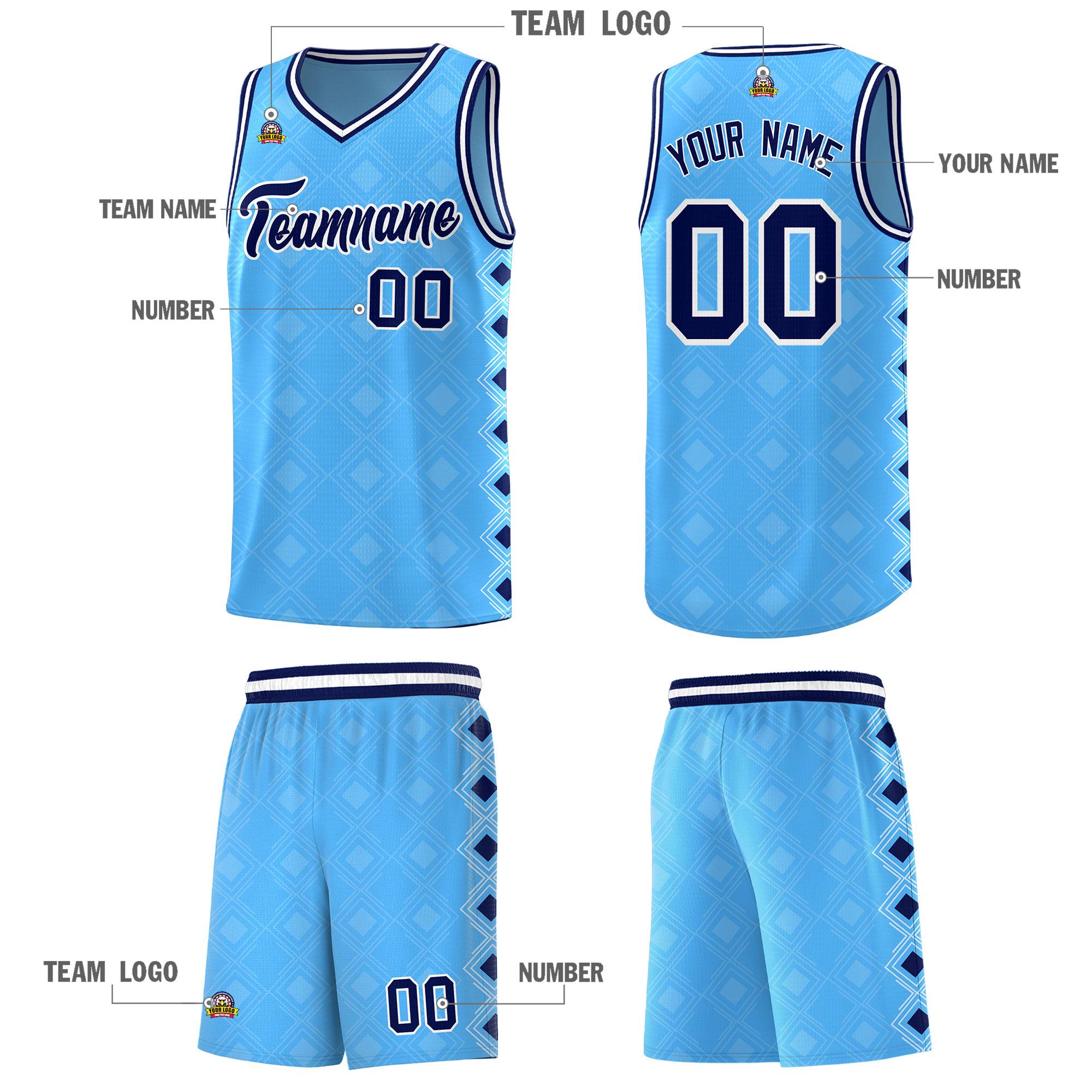 Custom Light Blue Side Blocks Sports Uniform Basketball Jersey