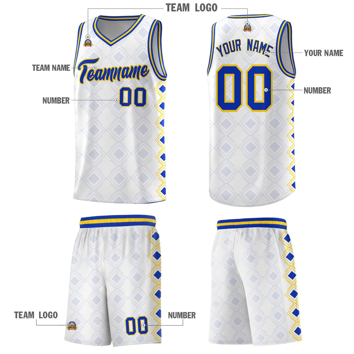 Custom White Side Blocks Sports Uniform Basketball Jersey