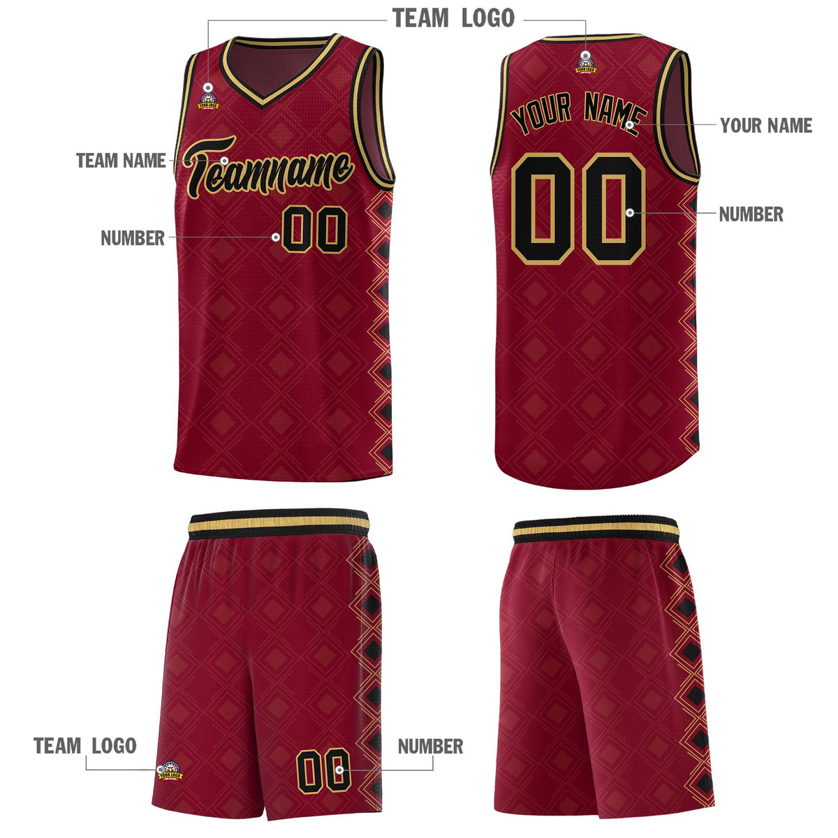 Custom Crimson Side Blocks Sports Uniform Basketball Jersey