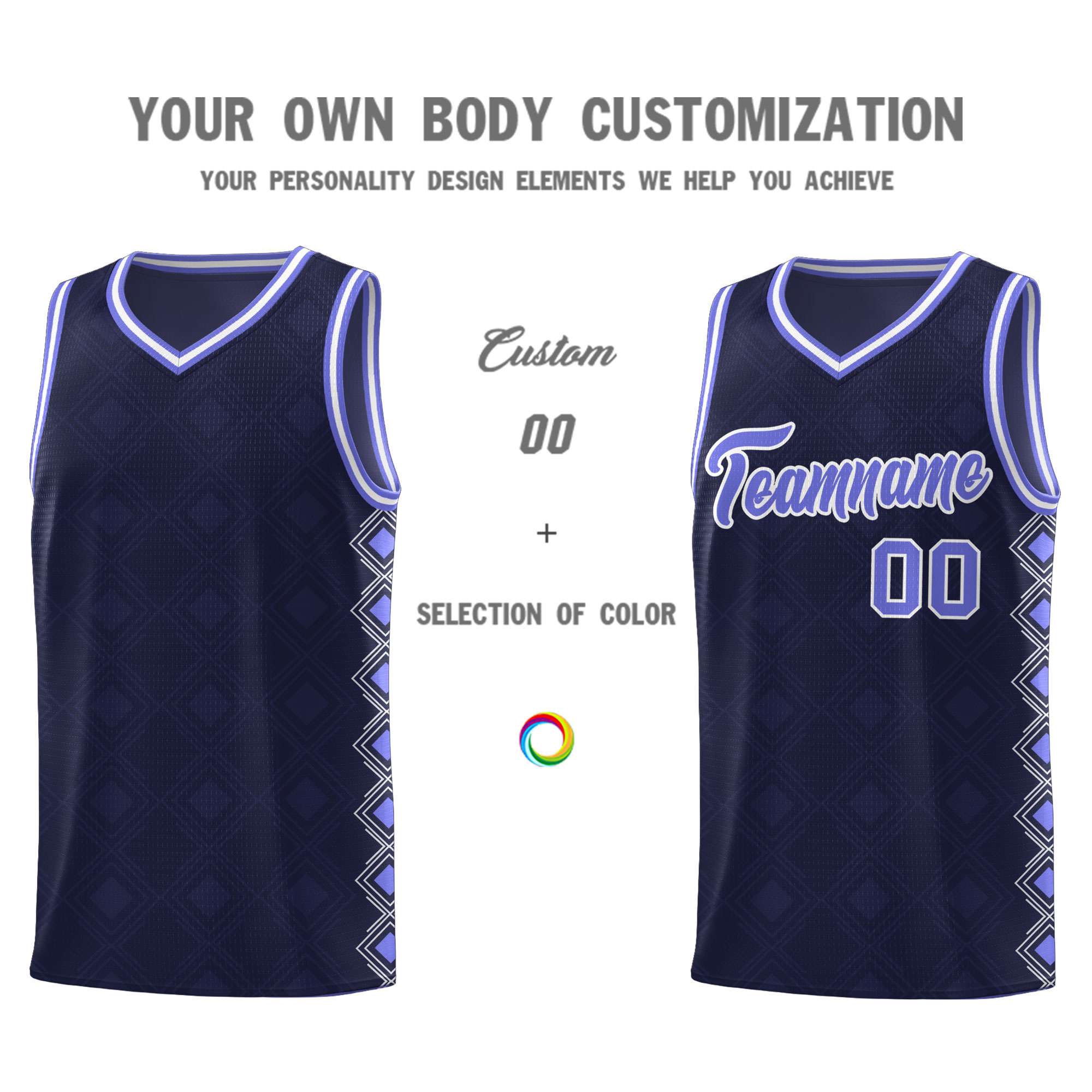 Custom Navy Side Blocks Sports Uniform Basketball Jersey