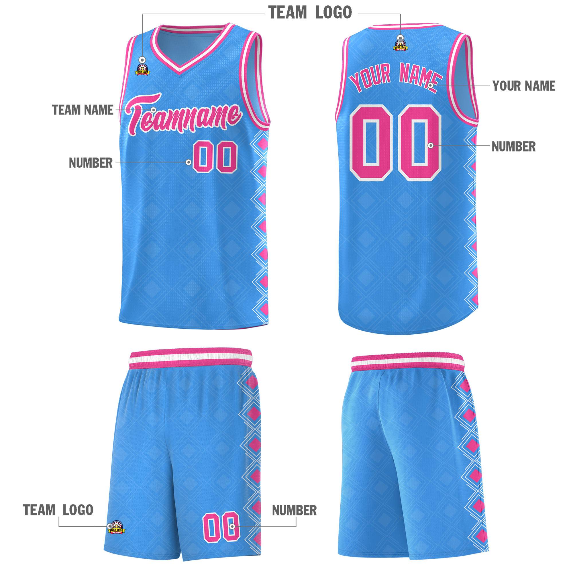 Custom Light Blue Side Blocks Sports Uniform Basketball Jersey