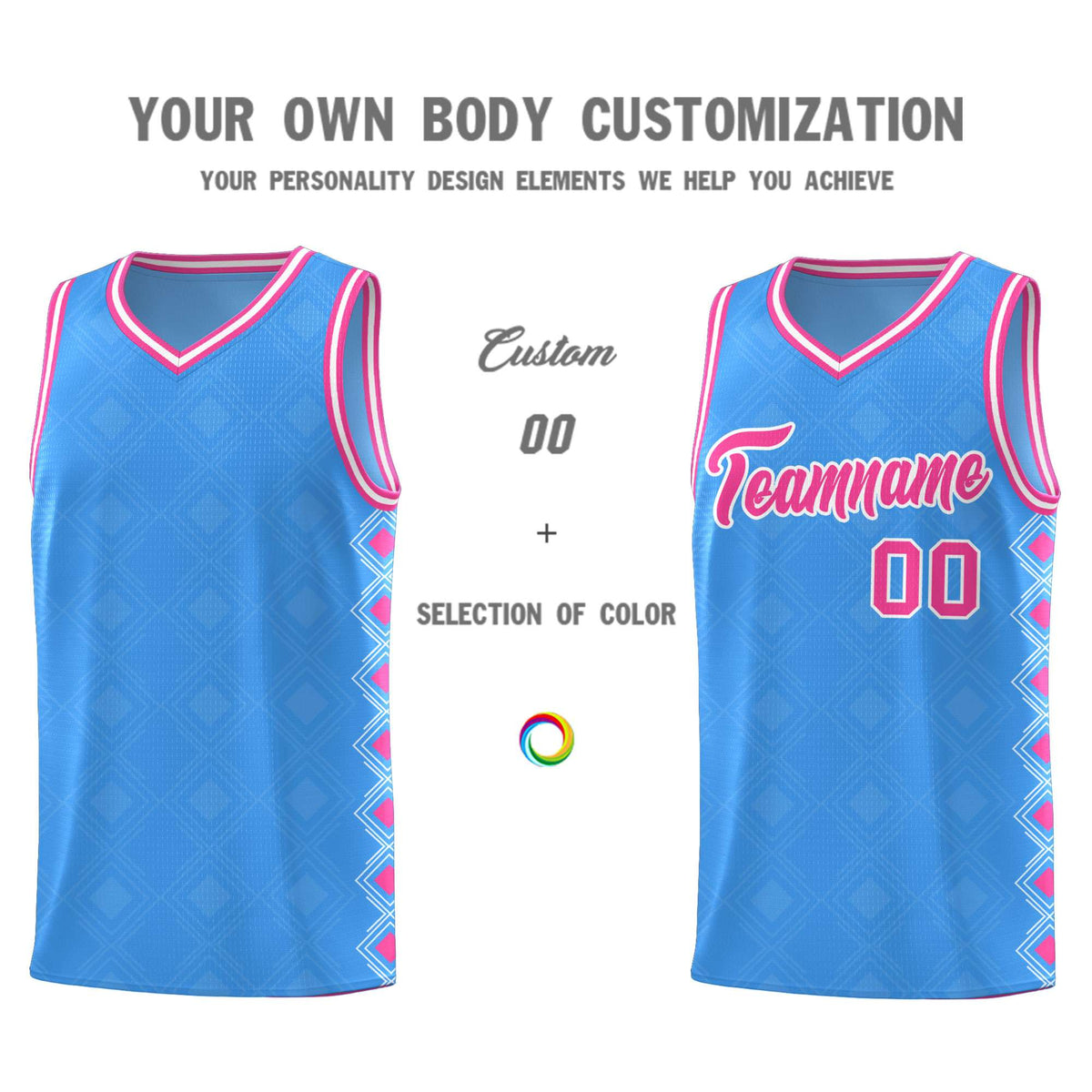 Custom Light Blue Side Blocks Sports Uniform Basketball Jersey