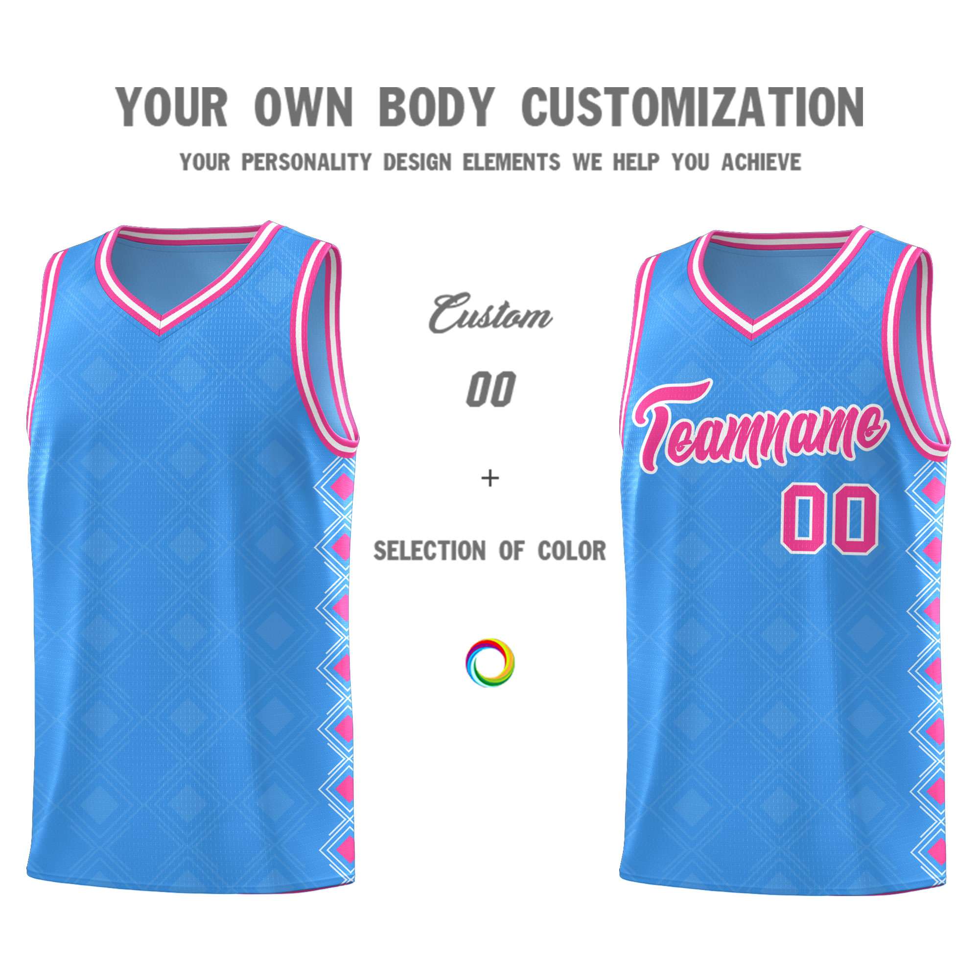 Custom Light Blue Side Blocks Sports Uniform Basketball Jersey
